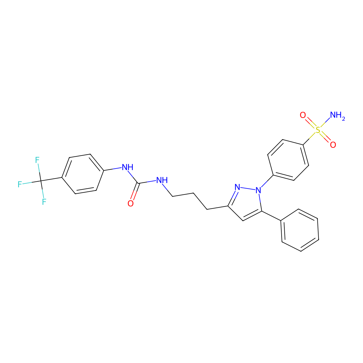 1-(3-(5-Phenyl-1-(4-sulfamoylphenyl)pyrazol-3-yl)propyl)-3-(4-(trifluoromethyl)phenyl)urea molecular structure, CAS 1287761-01-6