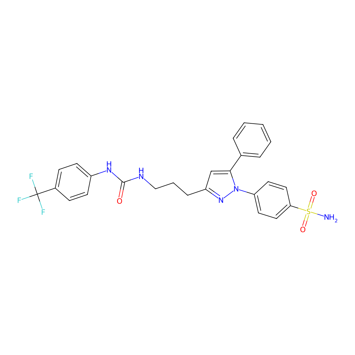 1-(3-(5-Phenyl-1-(4-sulfamoylphenyl)pyrazol-3-yl)propyl)-3-(4-(trifluoromethyl)phenyl)urea molecular structure, CAS 1287761-01-6