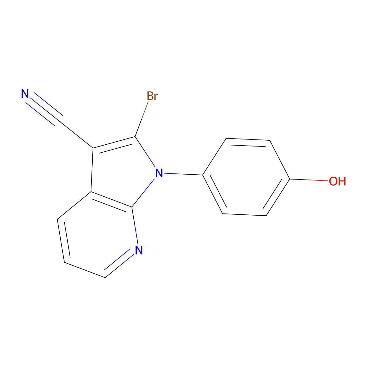 2-Bromo-1-(4-hydroxyphenyl)-1H-pyrrolo[2,3-b]pyridine-3-carbonitrile molecular structure, CAS 1287779-68-3