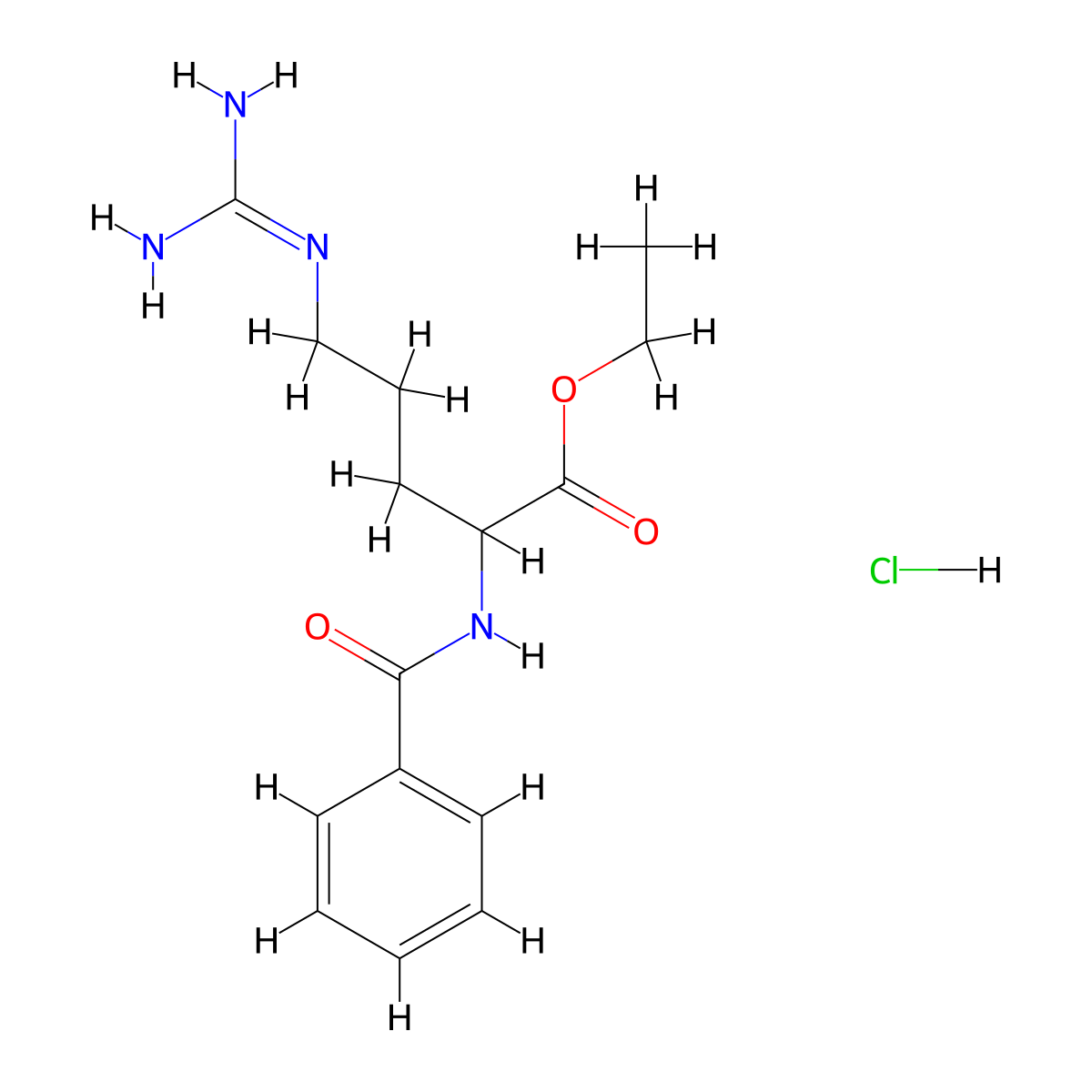 Ethyl N~2~-benzoyl-N~5~-(diaminomethylidene)ornithinate--hydrogen chloride (1/1) molecular structure, CAS 128805-94-7