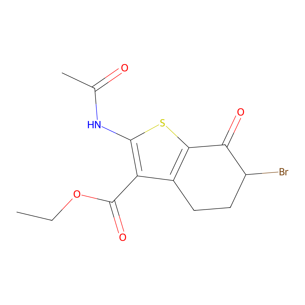 Ethyl 2-(acetylamino)-6-bromo-7-oxo-4,5,6,7-tetrahydro-1-benzothiophene-3-carboxylate molecular structure, CAS 128811-90-5