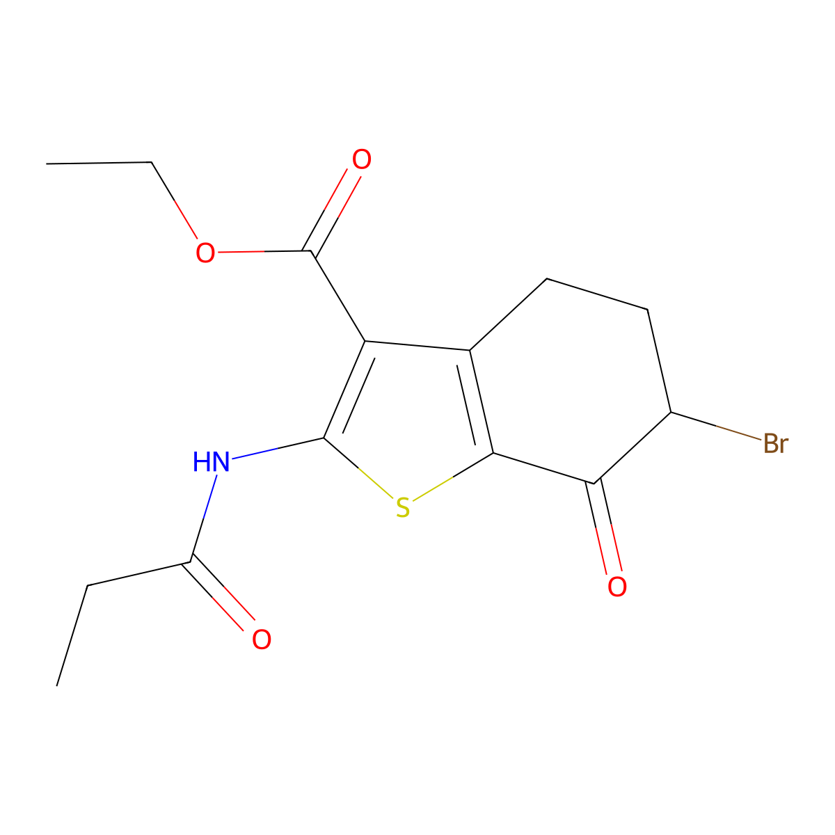 Ethyl 6-bromo-7-oxo-2-(propanoylamino)-4,5,6,7-tetrahydro-1-benzothiophene-3-carboxylate molecular structure, CAS 128811-91-6