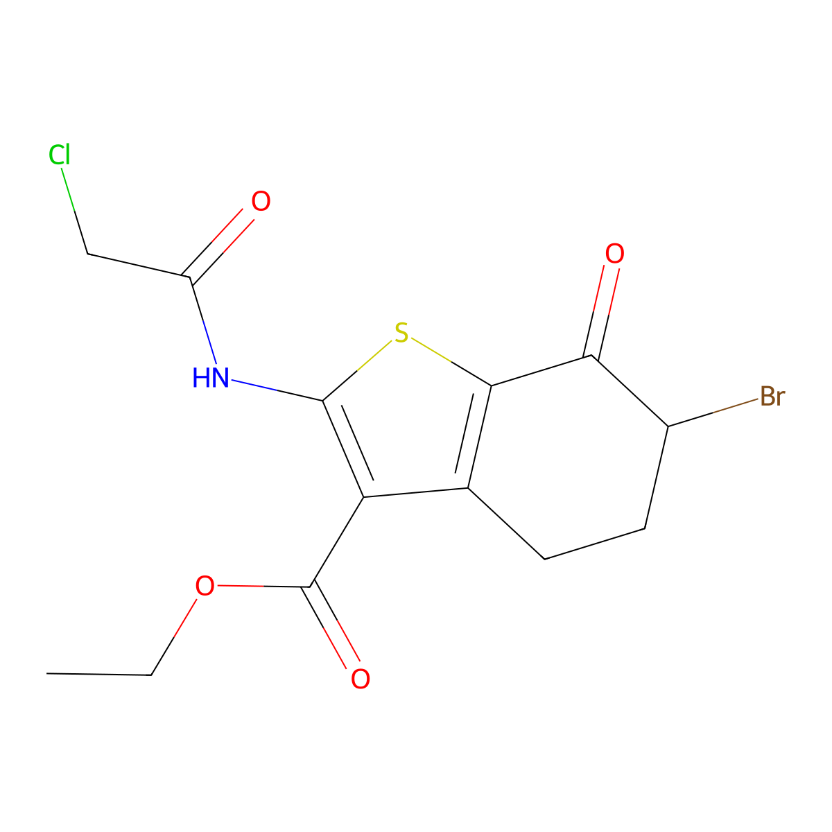 Ethyl 6-bromo-2-[(chloroacetyl)amino]-7-oxo-4,5,6,7-tetrahydro-1-benzothiophene-3-carboxylate molecular structure, CAS 128811-92-7