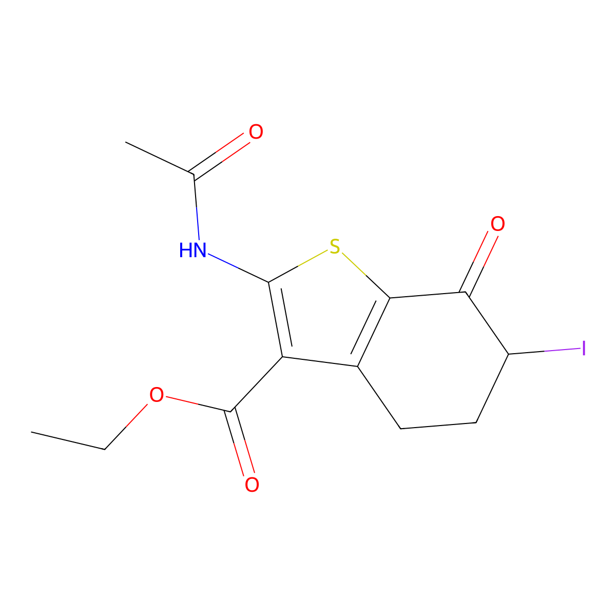 Ethyl 2-(acetylamino)-6-iodo-7-oxo-4,5,6,7-tetrahydro-1-benzothiophene-3-carboxylate molecular structure, CAS 128811-94-9