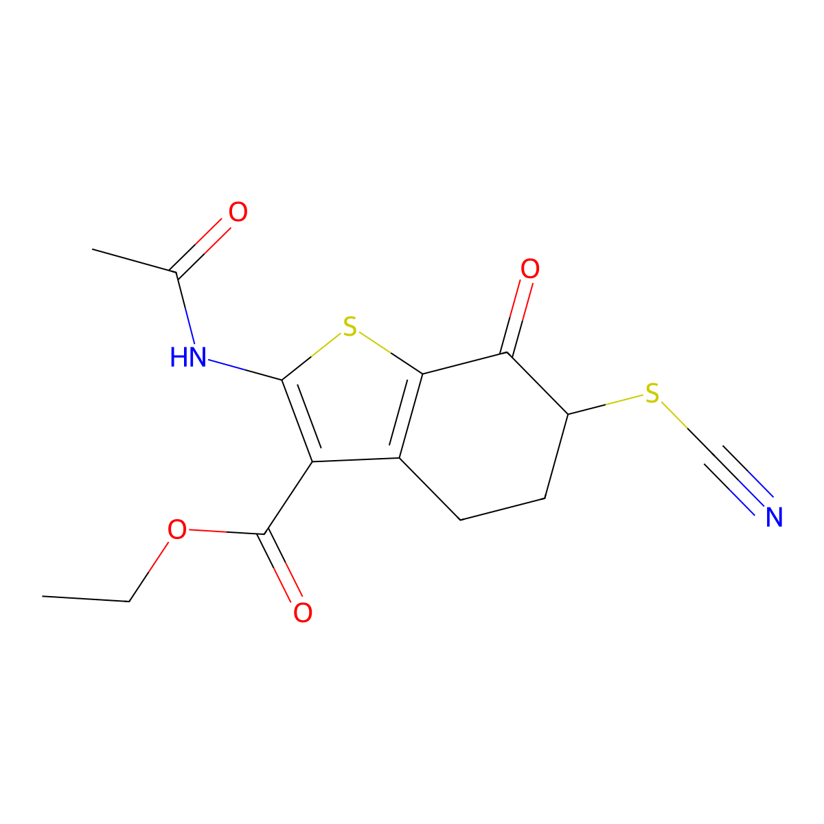 Ethyl 2-(acetylamino)-7-oxo-6-thiocyanato-4,5,6,7-tetrahydro-1-benzothiophene-3-carboxylate molecular structure, CAS 128811-96-1