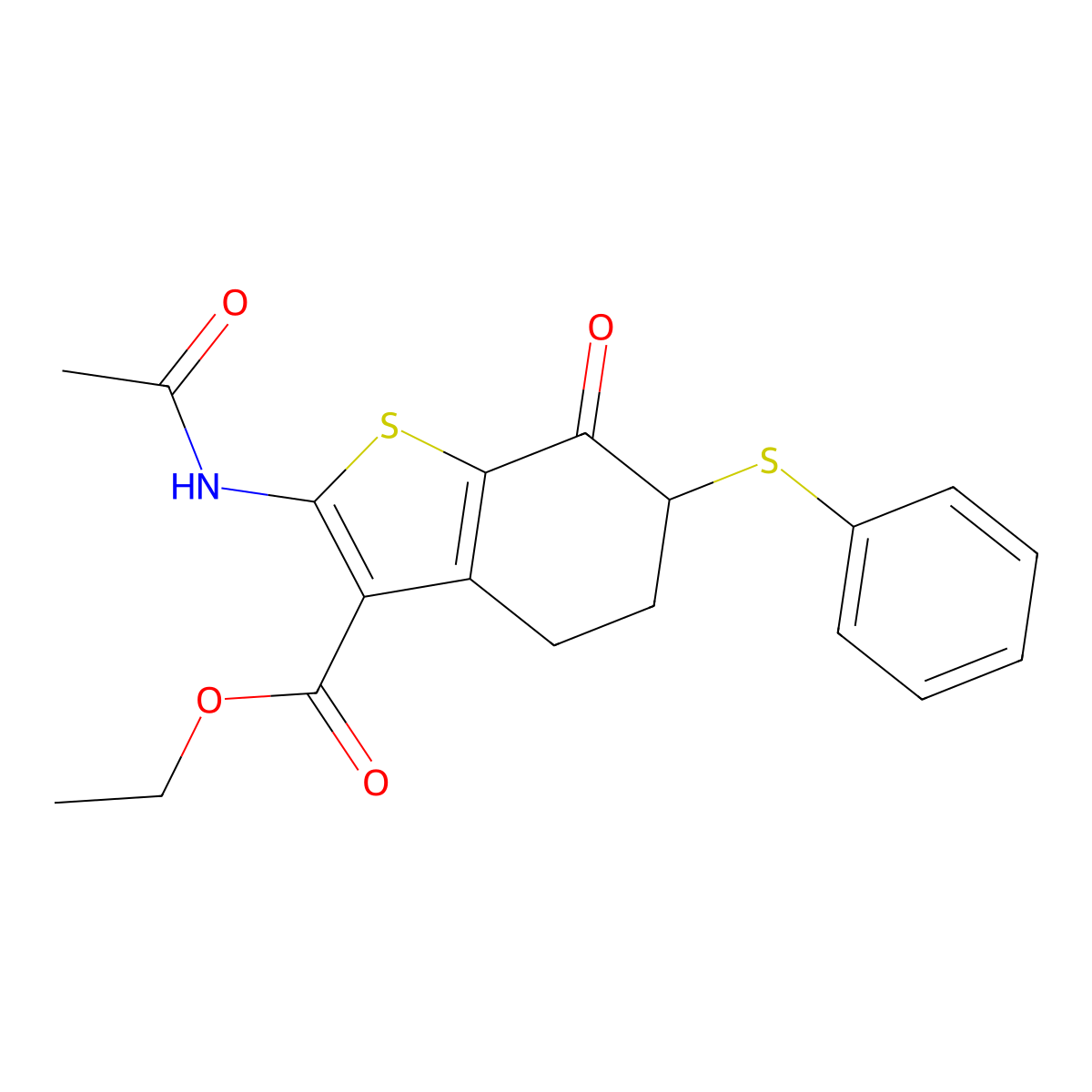 Ethyl 2-(acetylamino)-7-oxo-6-(phenylsulfanyl)-4,5,6,7-tetrahydro-1-benzothiophene-3-carboxylate molecular structure, CAS 128811-97-2