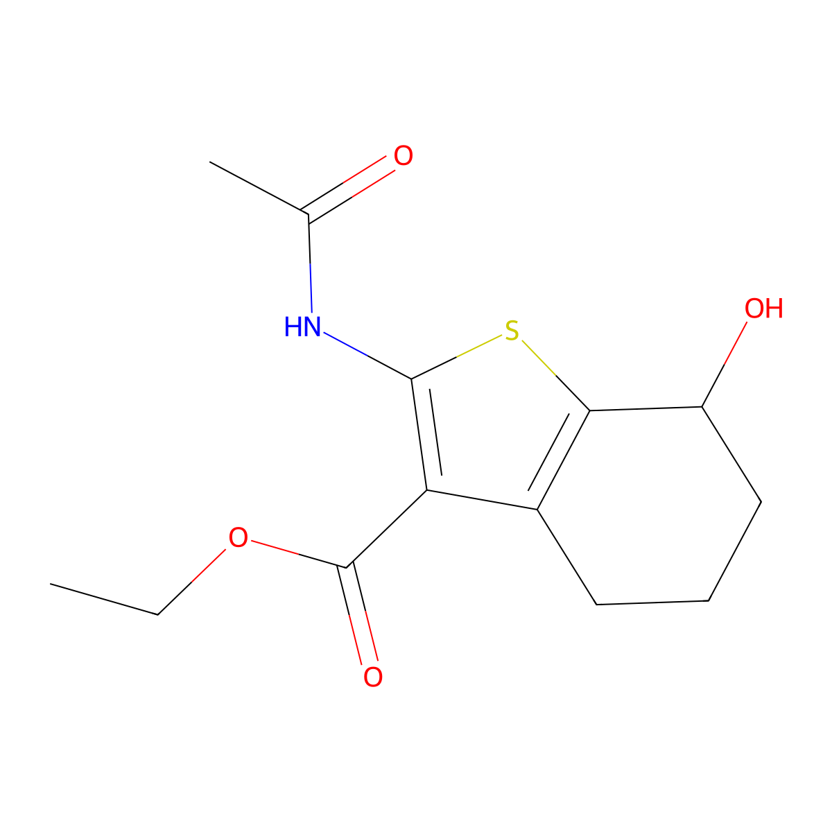 Ethyl 2-(acetylamino)-7-hydroxy-4,5,6,7-tetrahydro-1-benzothiophene-3-carboxylate molecular structure, CAS 128811-99-4