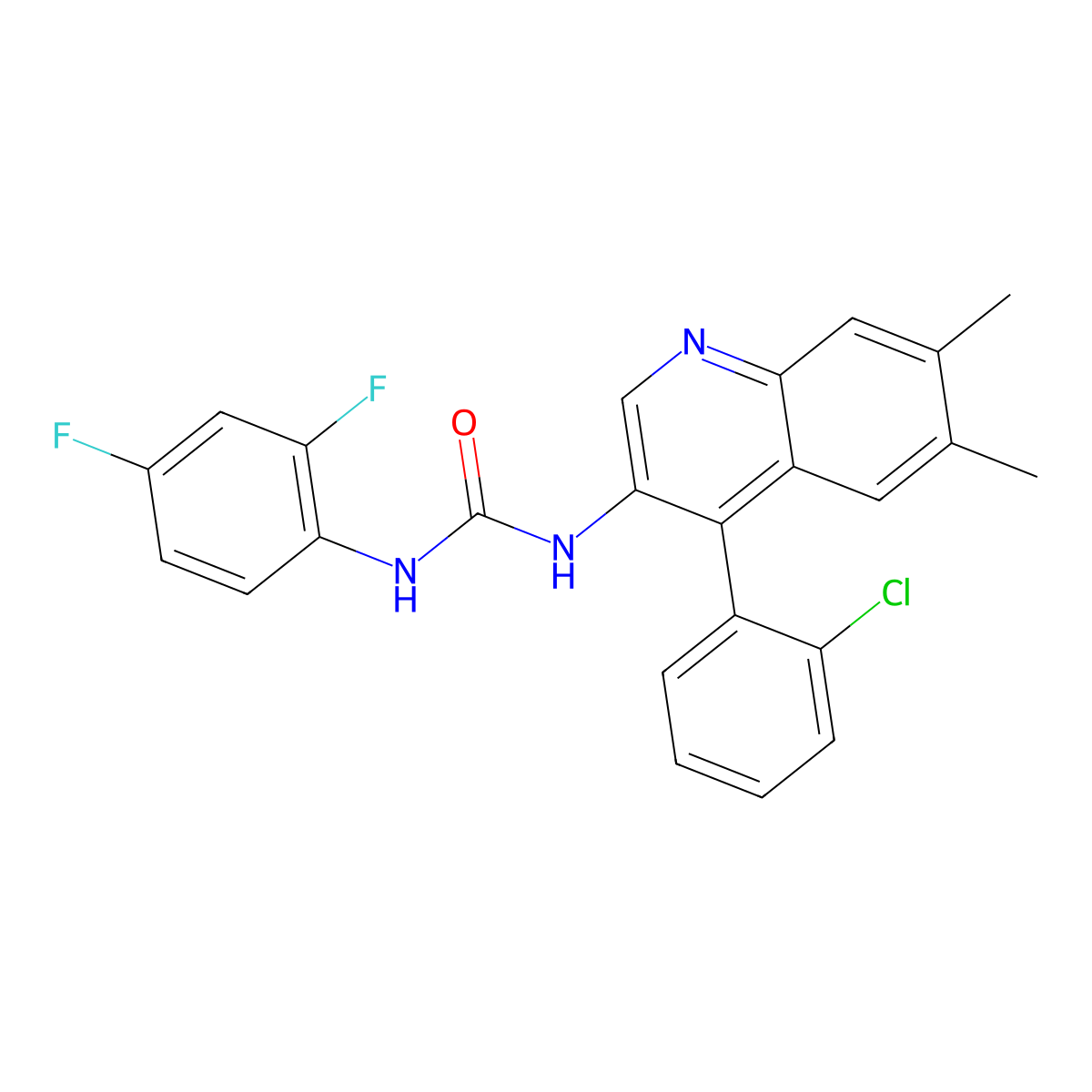 N-(4-(2-Chlorophenyl)-6,7-dimethyl-3-quinolyl)-N'-(2,4-difluorophenyl)urea molecular structure, CAS 128831-46-9