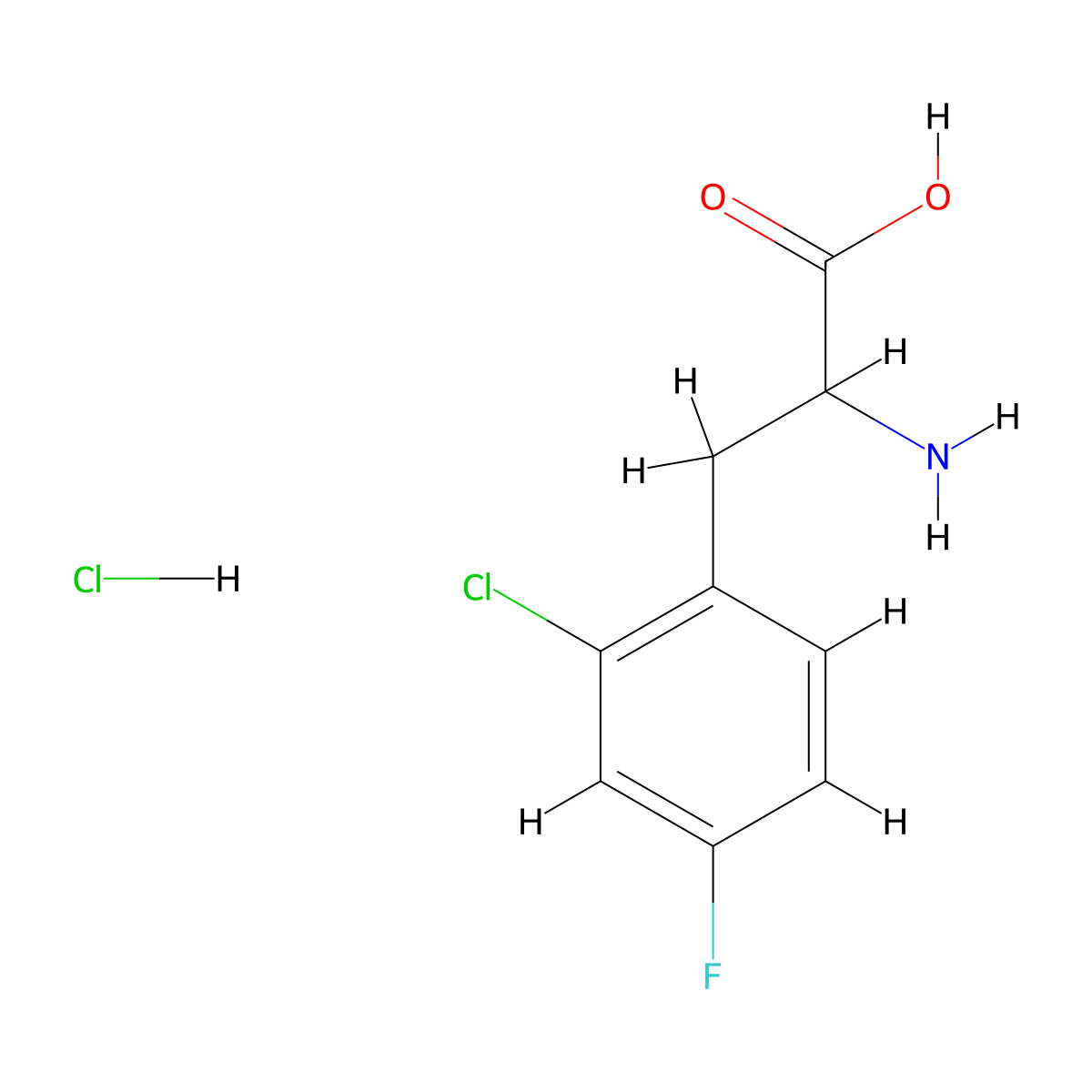 2-Amino-3-(2-chloro-4-fluorophenyl)propanoic acid hydrochloride molecular structure, CAS 128833-98-7