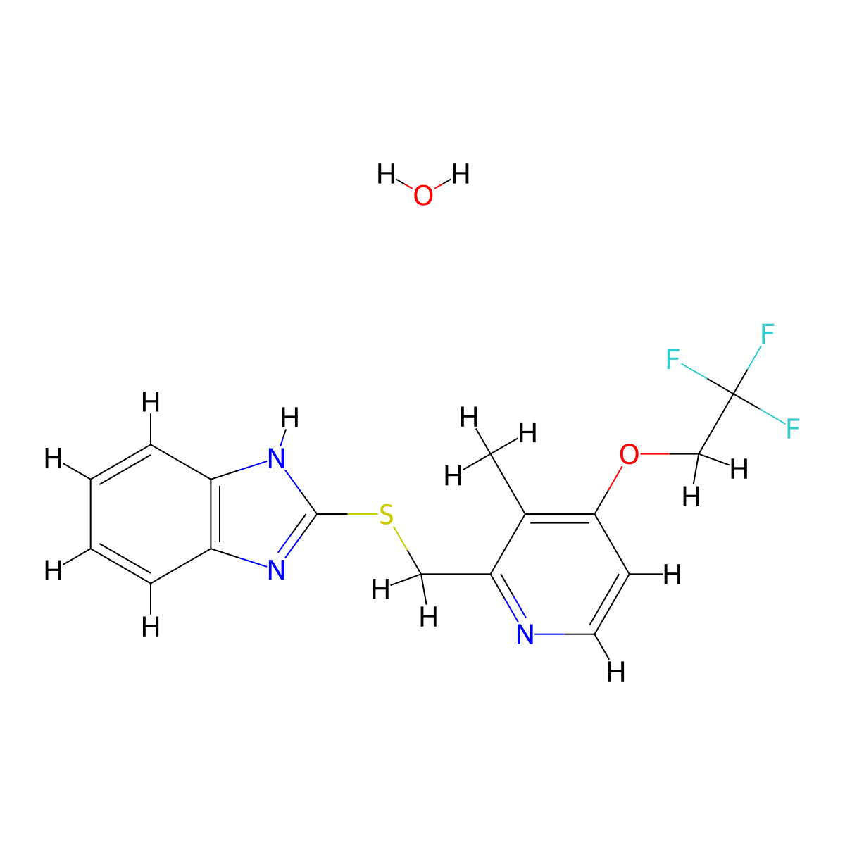 2-(((3-Methyl-4-(2,2,2-trifluoroethoxy)pyridin-2-yl)methyl)thio)-1H-benzo[d]imidazole hydrate molecular structure, CAS 1288338-69-1