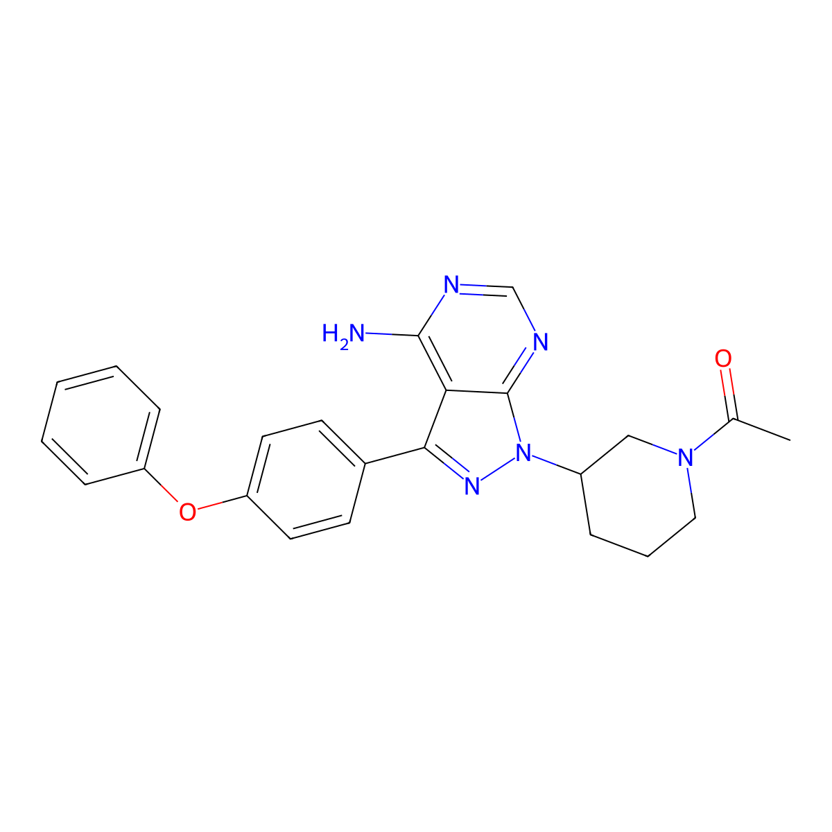 (R)-1-(3-(4-amino-3-(4-phenoxyphenyl)-1H-pyrazolo[3,4-d]pyrimidin-1-yl)piperidin-1-yl)ethanone molecular structure, CAS 1288338-95-3