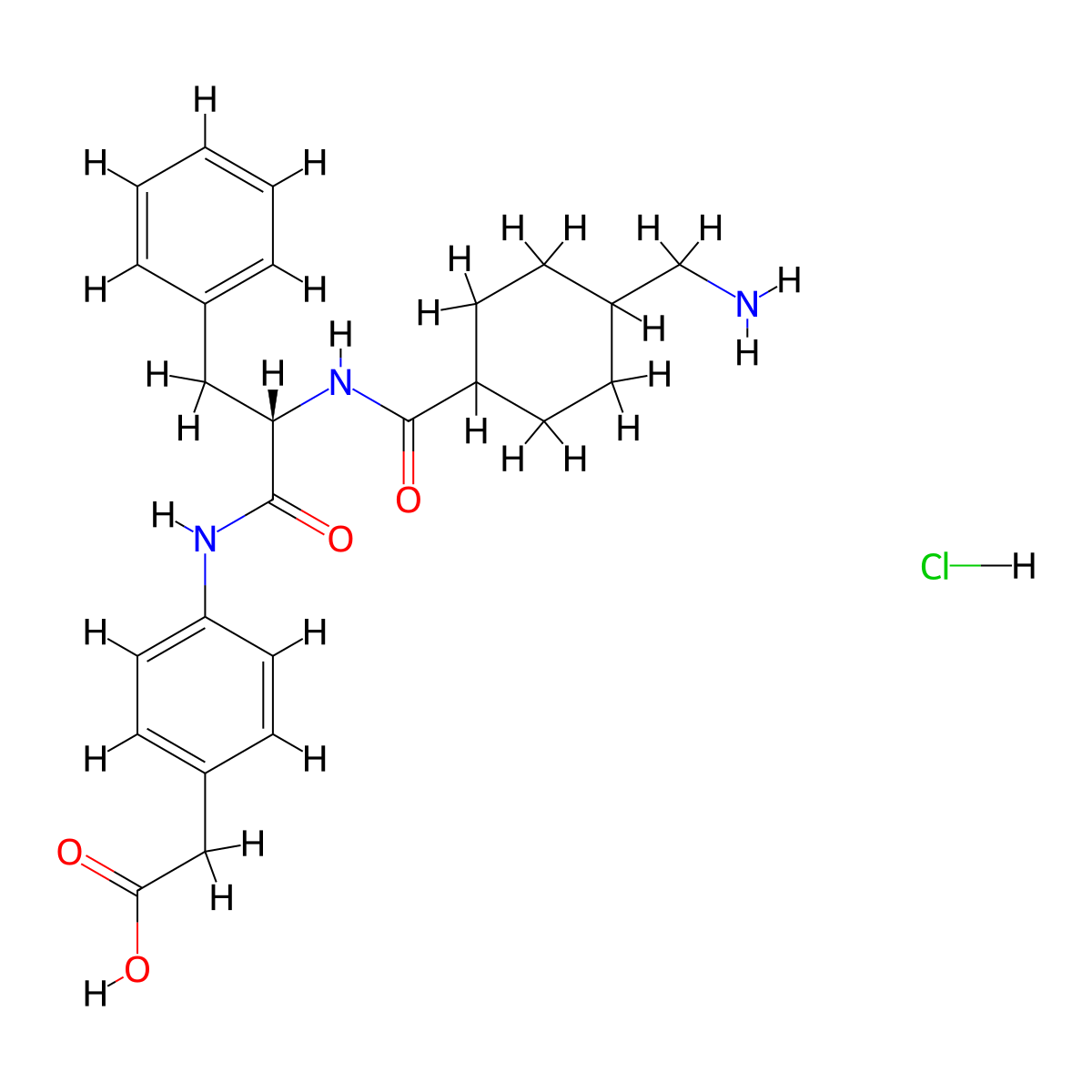 (4-((N-((4-(Aminomethyl)cyclohexyl)(hydroxy)methylidene)phenylalanyl)amino)phenyl)acetic acid--hydrogen chloride (1/1) molecular structure, CAS 128837-71-8