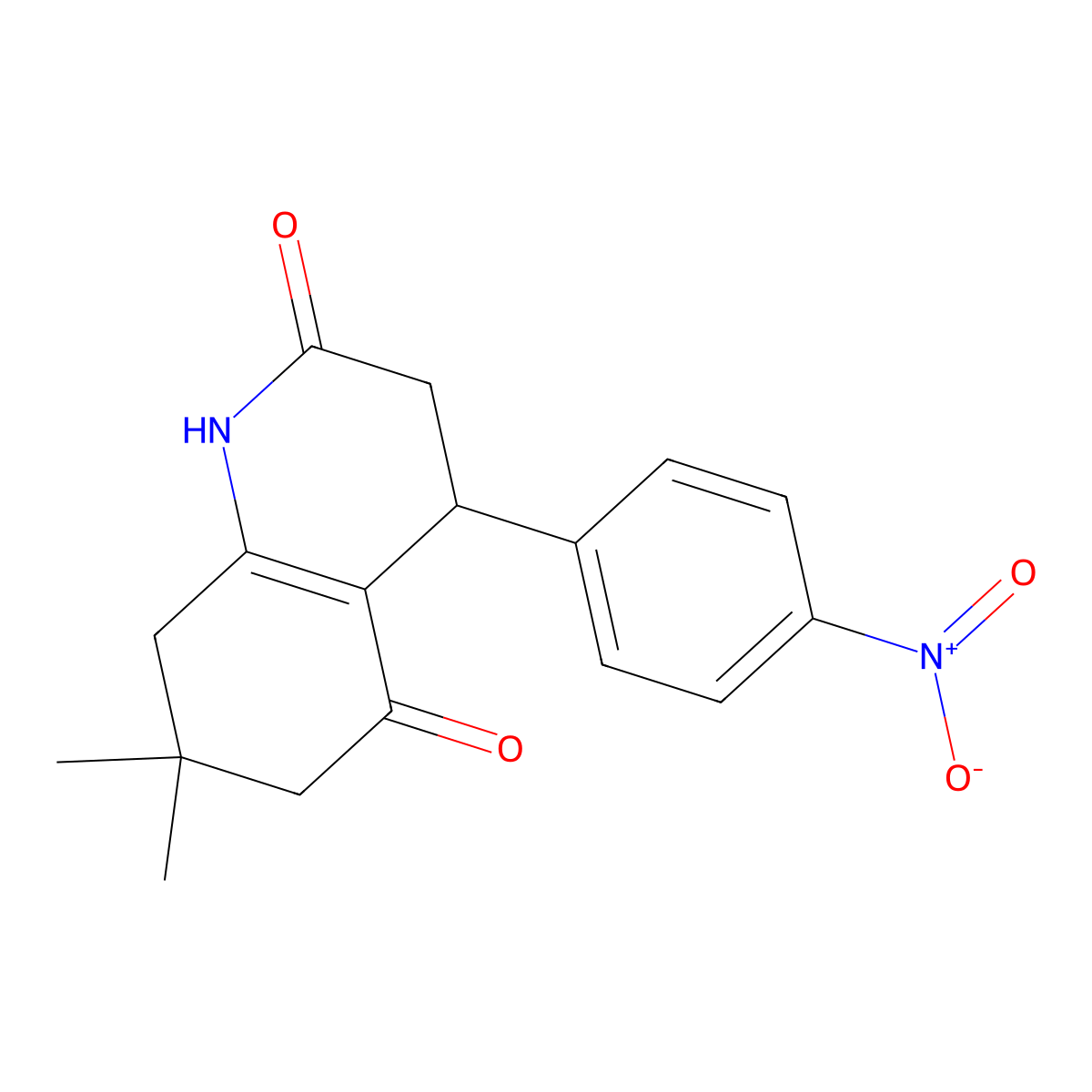 7,7-dimethyl-4-(4-nitrophenyl)-3,4,6,8-tetrahydro-1H-quinoline-2,5-dione molecular structure, CAS 128839-30-5