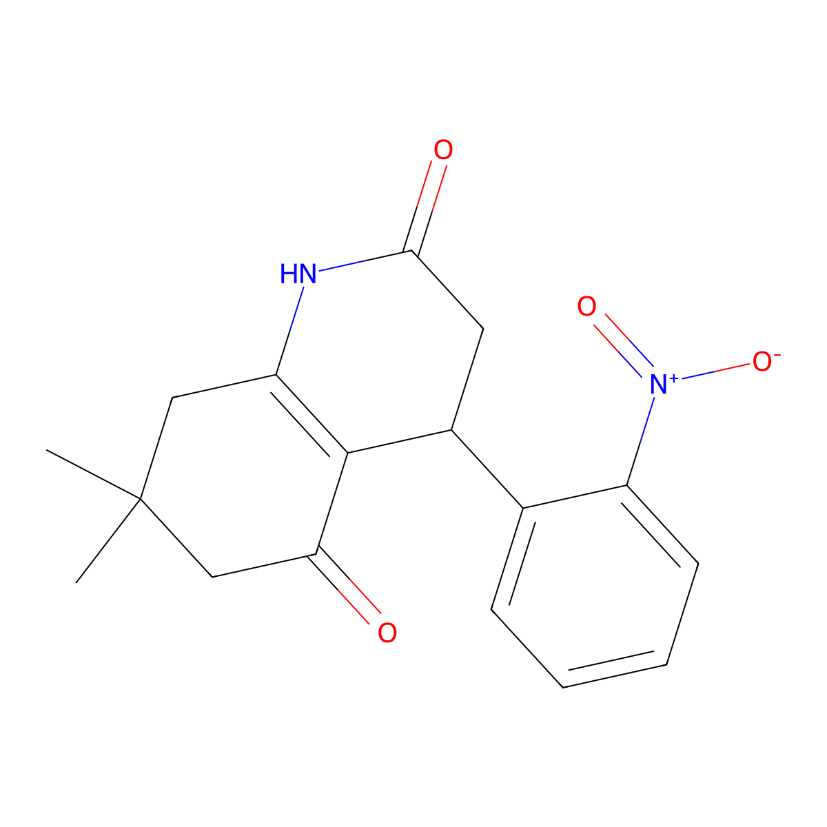 7,7-dimethyl-4-(2-nitrophenyl)-3,4,6,8-tetrahydro-1H-quinoline-2,5-dione molecular structure, CAS 128839-32-7