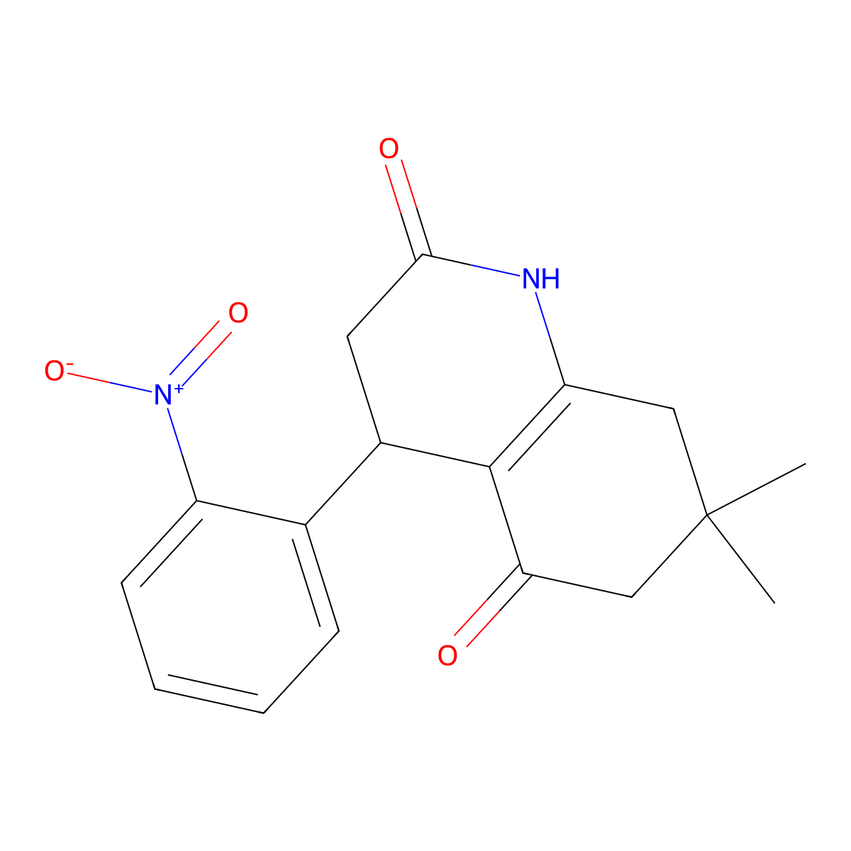 7,7-dimethyl-4-(2-nitrophenyl)-3,4,6,8-tetrahydro-1H-quinoline-2,5-dione molecular structure, CAS 128839-32-7