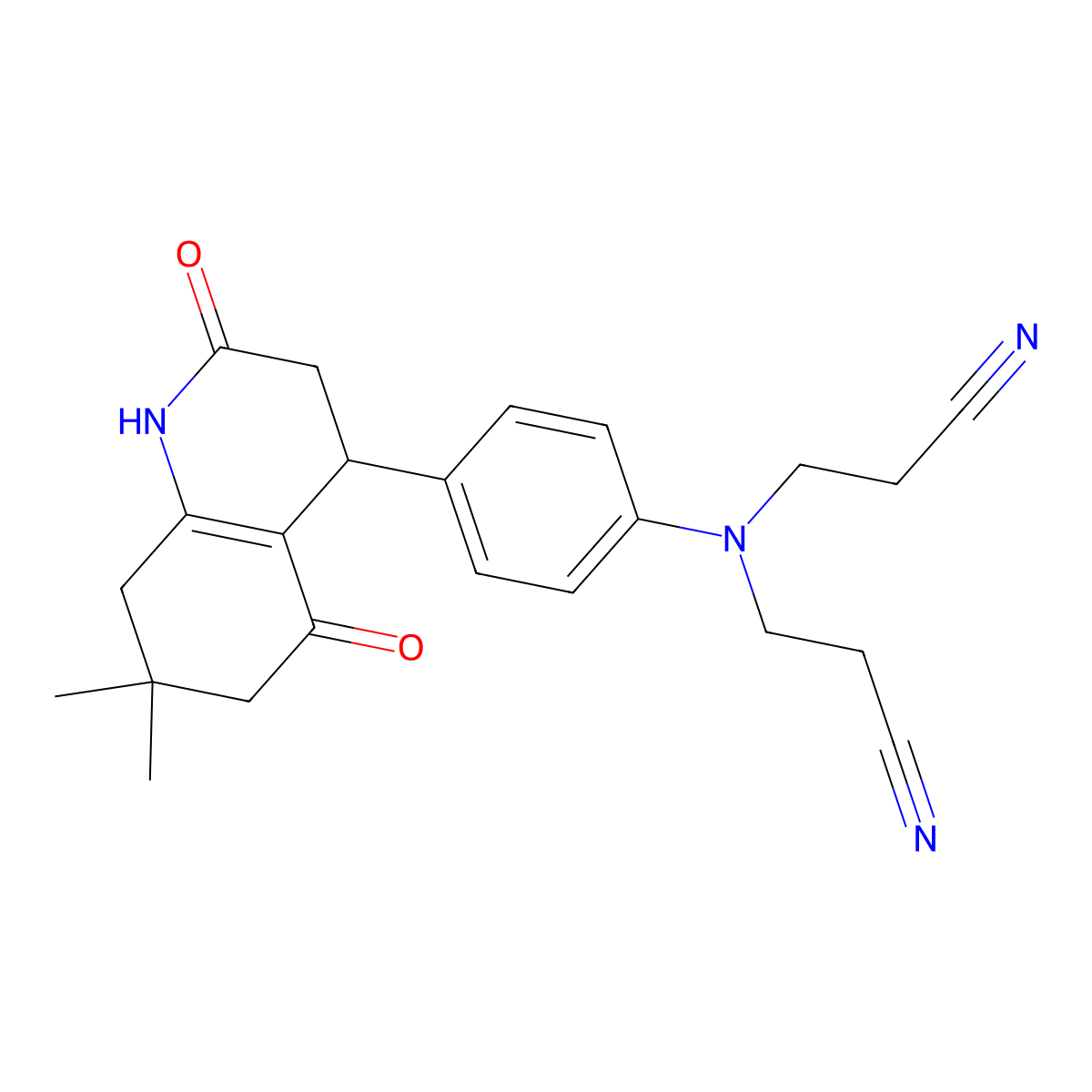 3-[N-(2-cyanoethyl)-4-(7,7-dimethyl-2,5-dioxo-3,4,6,8-tetrahydro-1H-quinolin-4-yl)anilino]propanenitrile molecular structure, CAS 128839-40-7