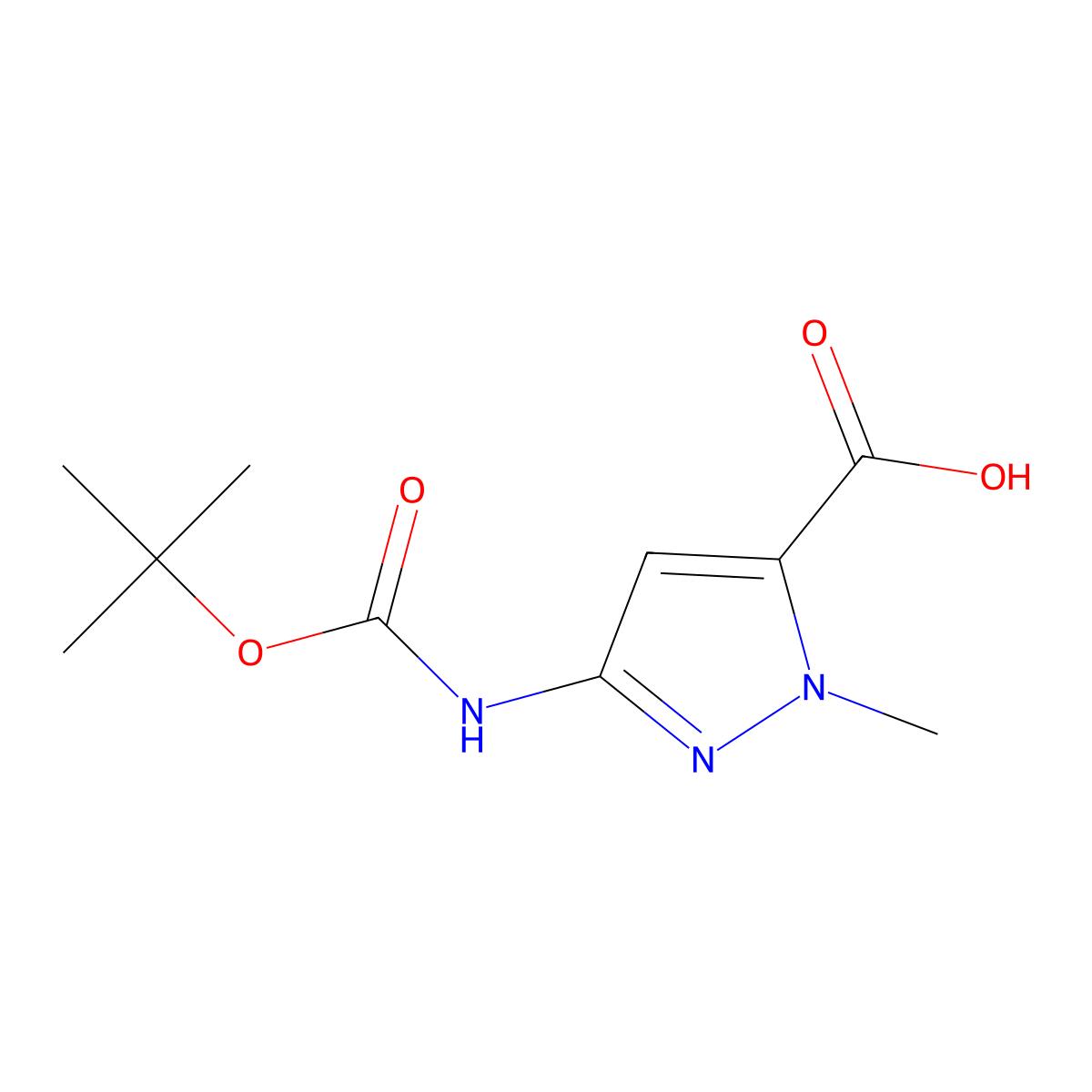 3-((tert-butoxycarbonyl)amino)-1-methyl-1H-pyrazole-5-carboxylic acid molecular structure, CAS 128883-83-0