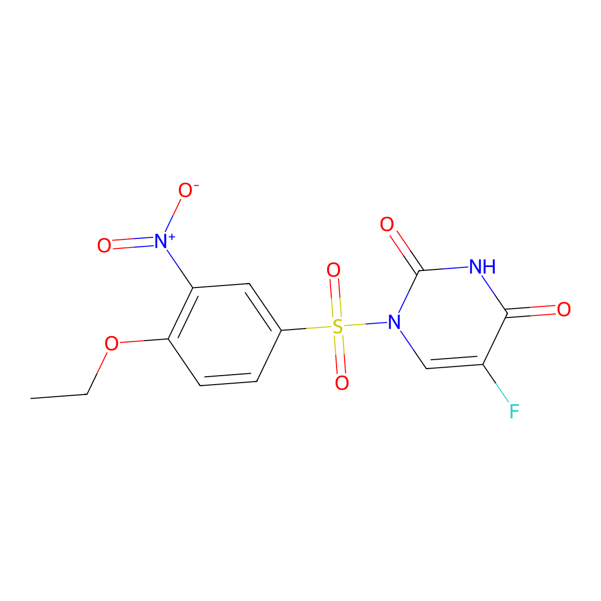 2,4(1H,3H)-Pyrimidinedione, 1-((4-ethoxy-3-nitrophenyl)sulfonyl)-5-fluoro- molecular structure, CAS 128887-34-3