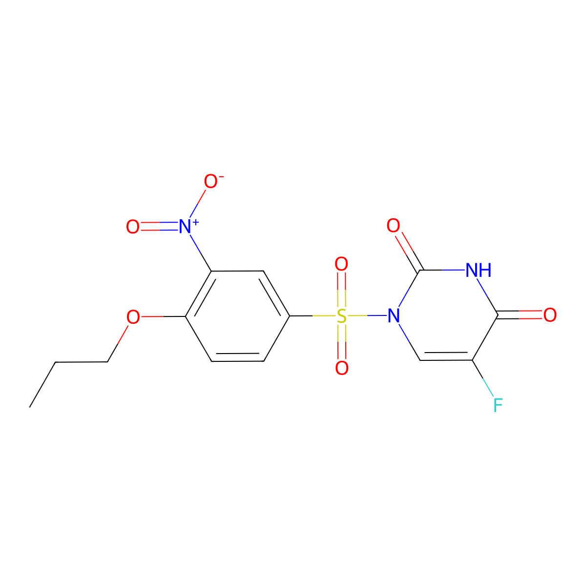 2,4(1H,3H)-Pyrimidinedione, 5-fluoro-1-((3-nitro-4-propoxyphenyl)sulfonyl)- molecular structure, CAS 128887-35-4