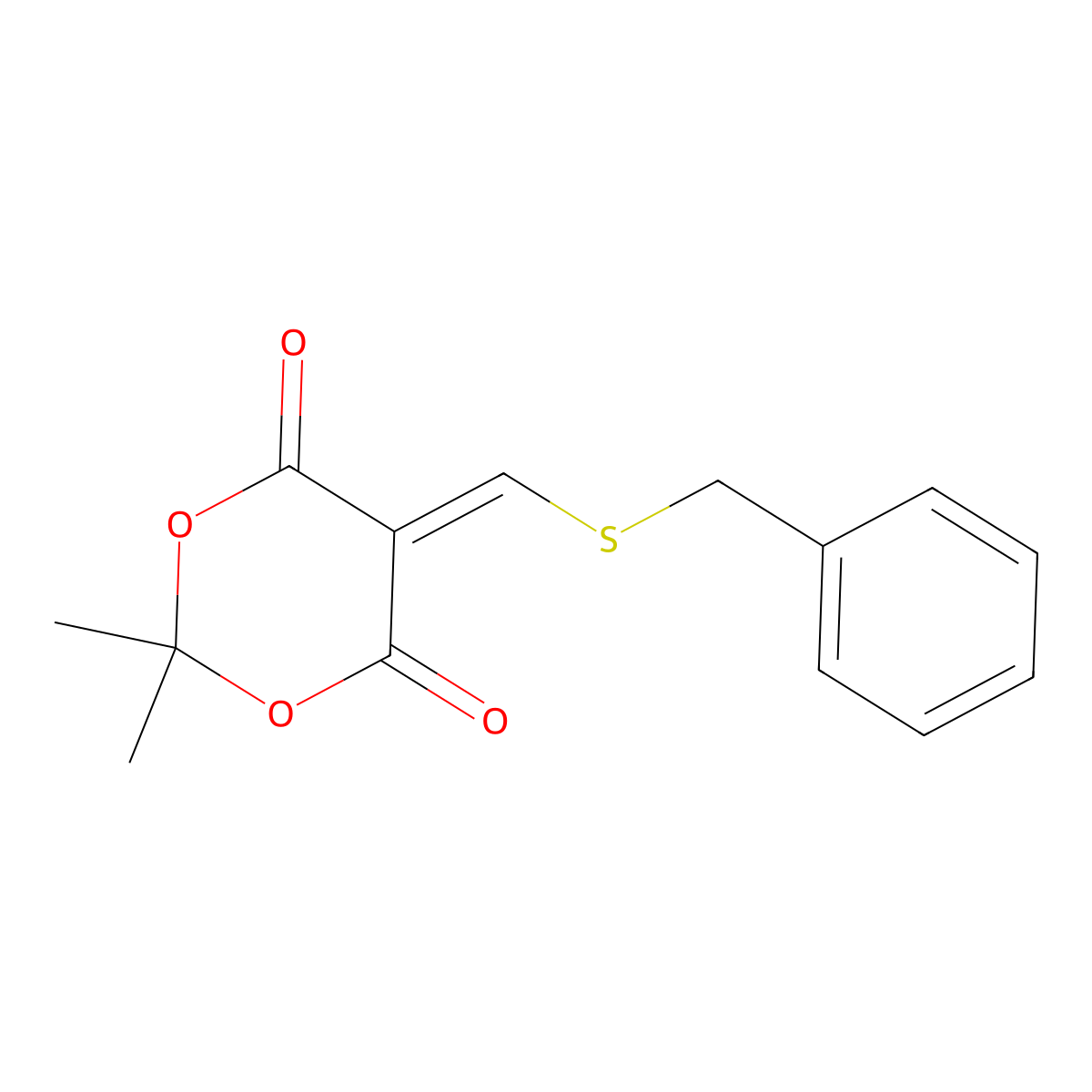 5-[(Benzylsulfanyl)methylene]-2,2-dimethyl-1,3-dioxane-4,6-dione molecular structure, CAS 128889-73-6