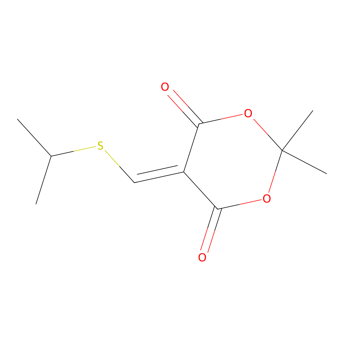 2,2-Dimethyl-5-(((1-methylethyl)thio)methylene)-1,3-dioxane-4,6-dione molecular structure, CAS 128889-75-8