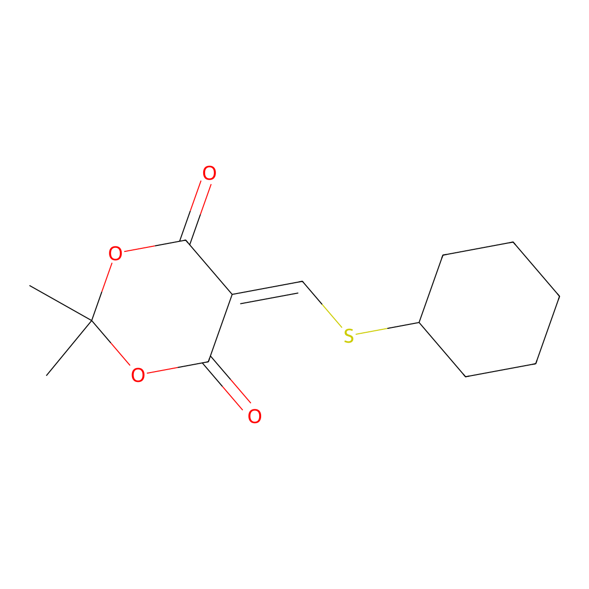 5-(Cyclohexylsulfanylmethylidene)-2,2-dimethyl-1,3-dioxane-4,6-dione molecular structure, CAS 128889-76-9