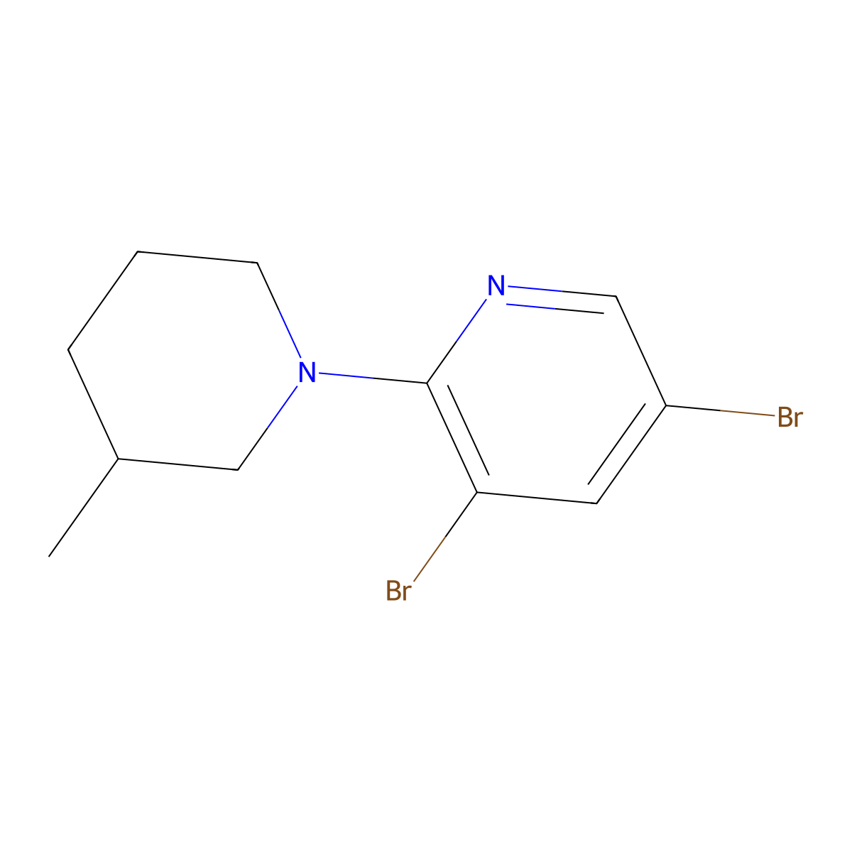 3,5-Dibromo-2-(3-methylpiperidin-1-yl)pyridine molecular structure, CAS 1288992-16-4