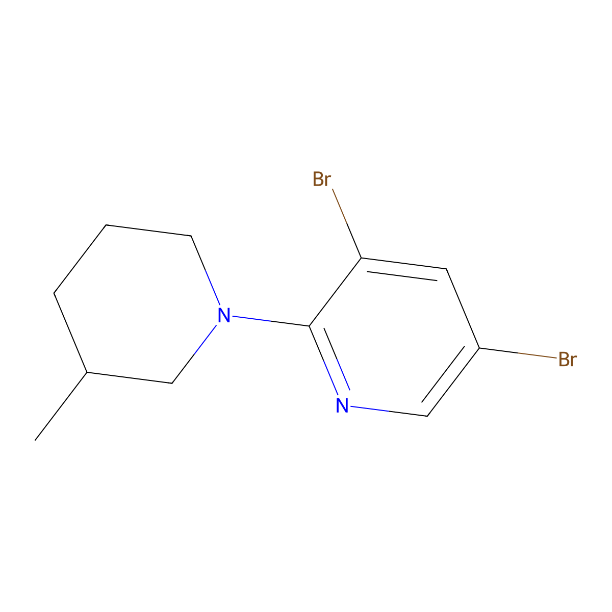 3,5-Dibromo-2-(3-methylpiperidin-1-yl)pyridine molecular structure, CAS 1288992-16-4