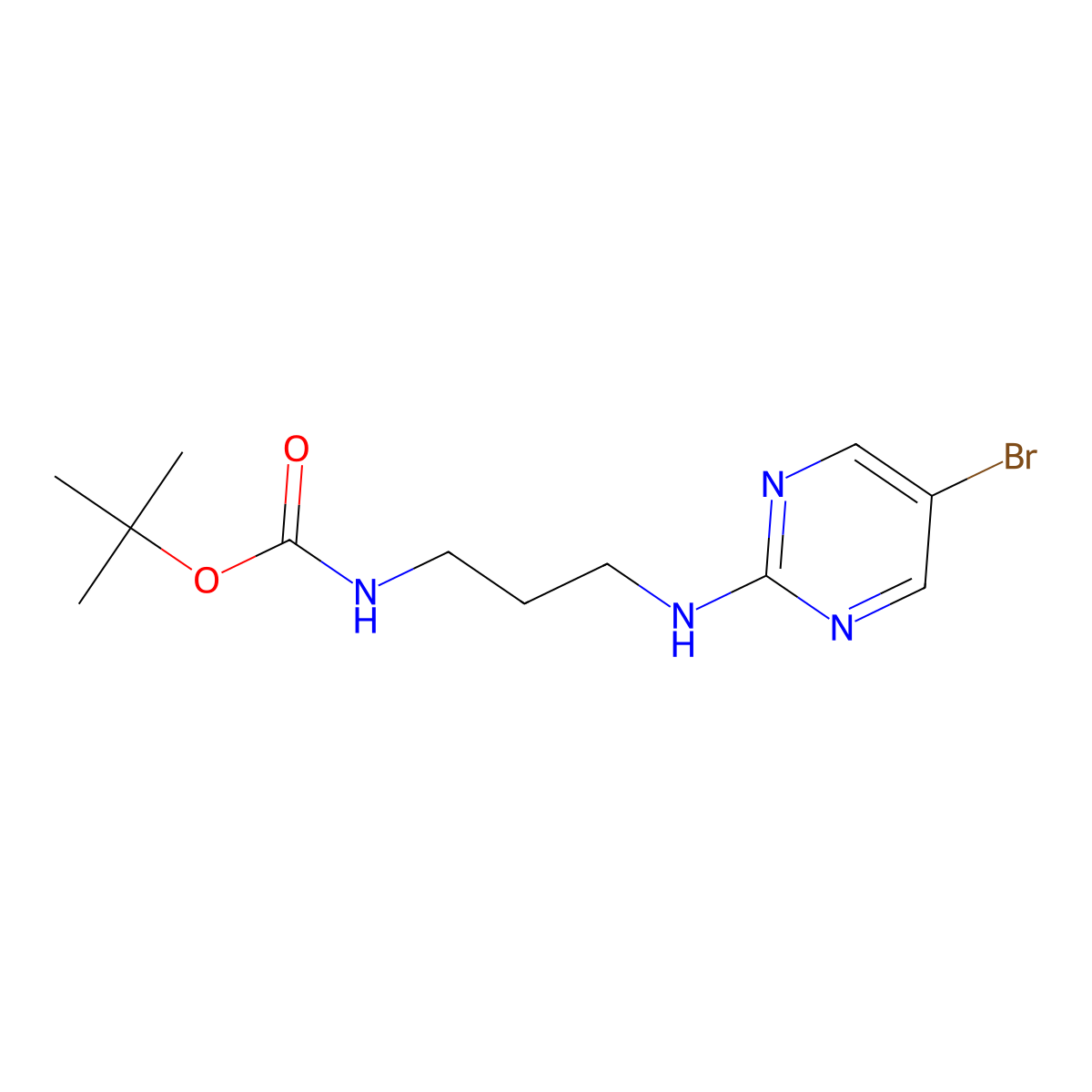 tert-Butyl (3-((5-bromopyrimidin-2-yl)amino)propyl)carbamate molecular structure, CAS 1289003-99-1