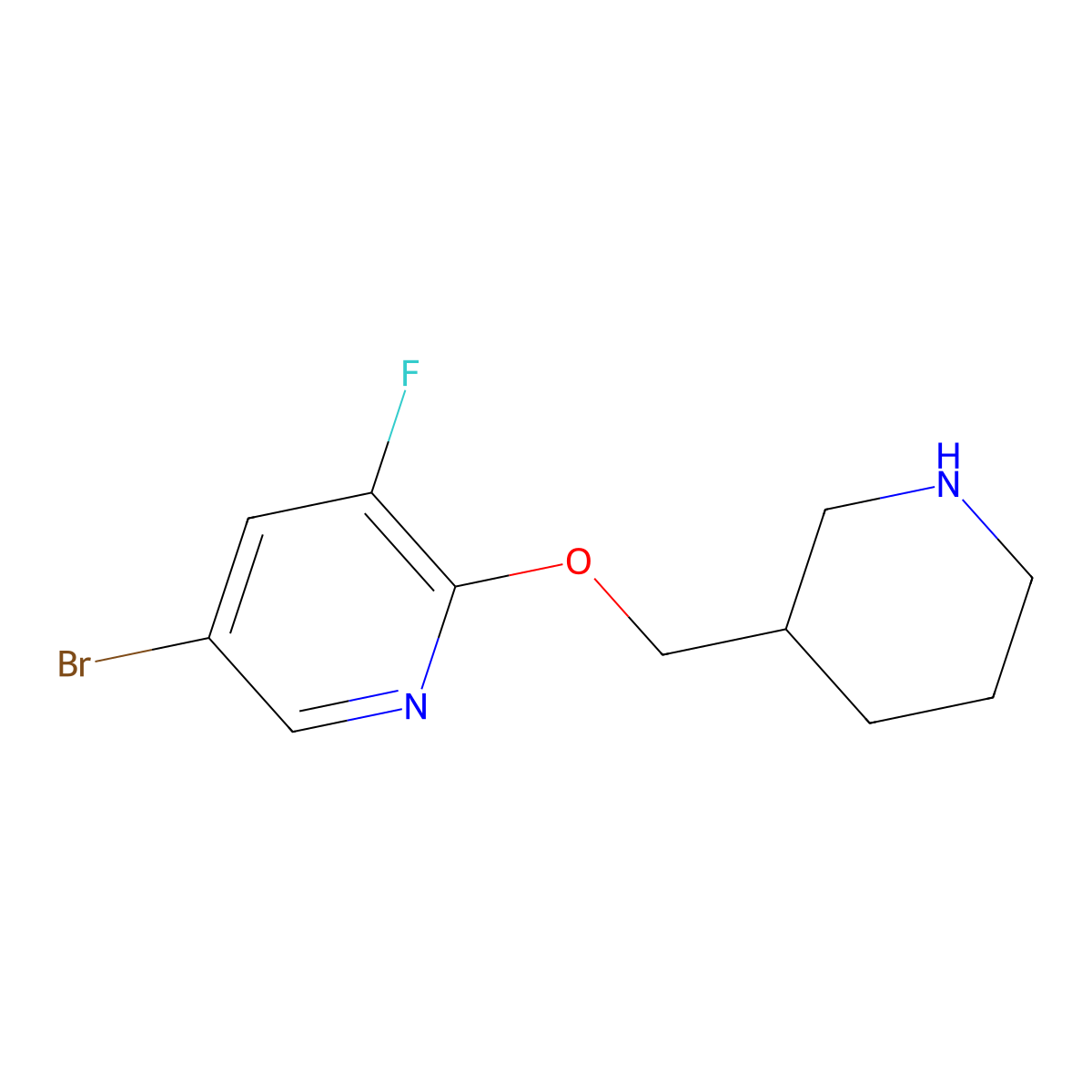 5-Bromo-3-fluoro-2-[(piperidin-3-yl)methoxy]pyridine molecular structure, CAS 1289007-54-0
