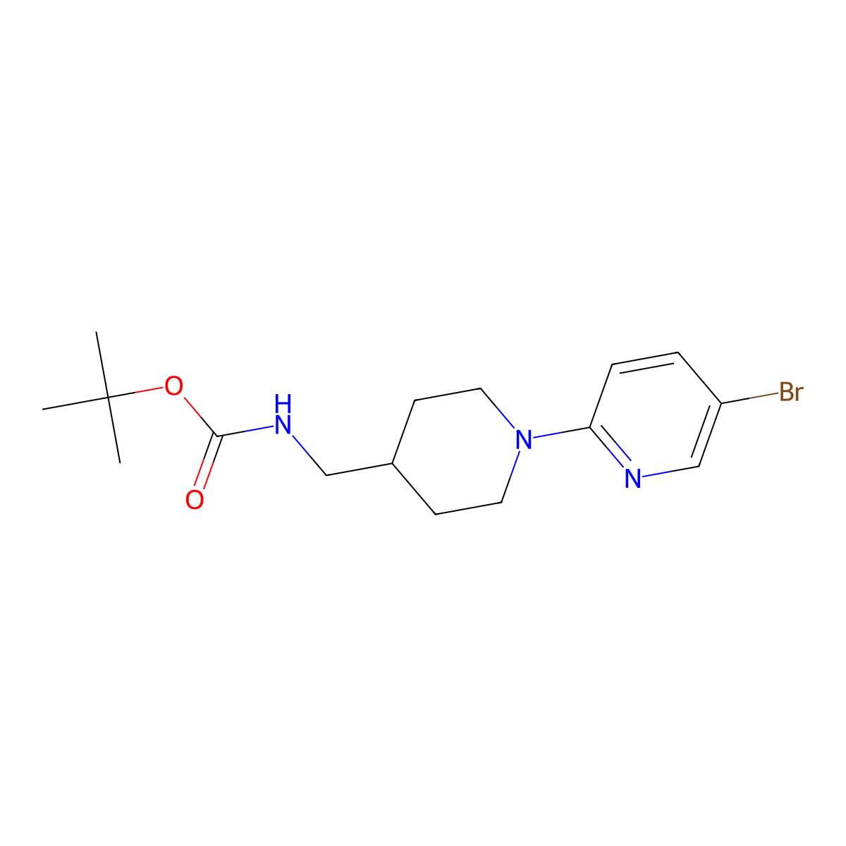 tert-Butyl ((1-(5-bromopyridin-2-yl)piperidin-4-yl)methyl)carbamate molecular structure, CAS 1289007-64-2