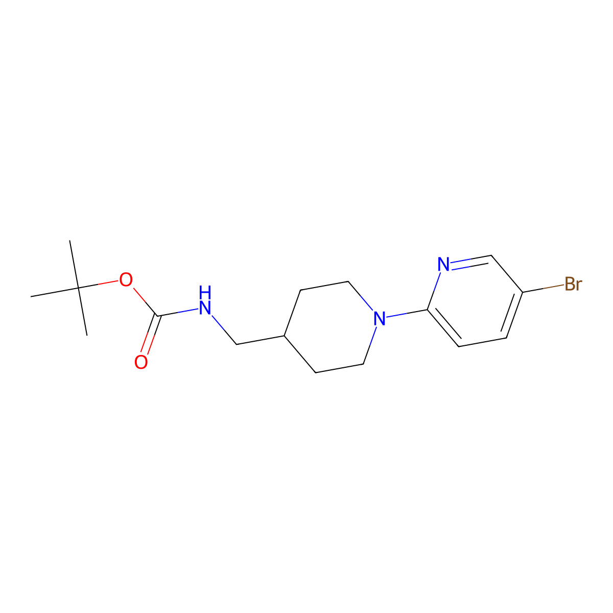 tert-Butyl ((1-(5-bromopyridin-2-yl)piperidin-4-yl)methyl)carbamate molecular structure, CAS 1289007-64-2