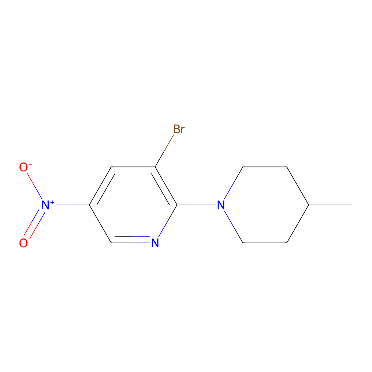 3-Bromo-2-(4-methylpiperidin-1-yl)-5-nitropyridine molecular structure, CAS 1289009-34-2