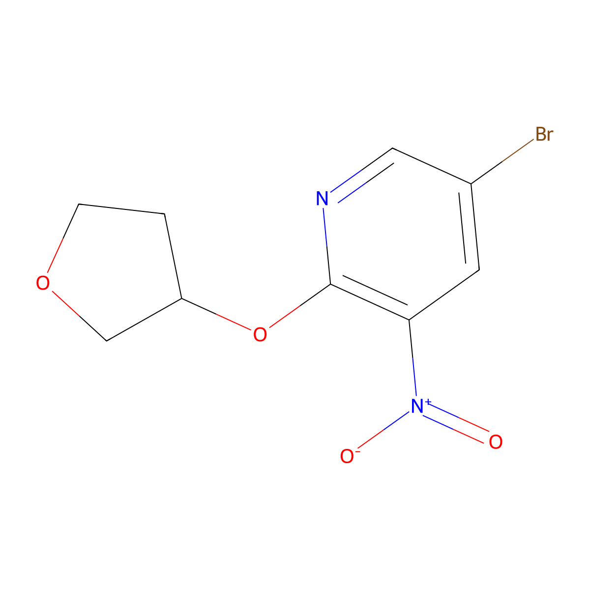 5-Bromo-3-nitro-2-((tetrahydrofuran-3-yl)oxy)pyridine molecular structure, CAS 1289028-36-9