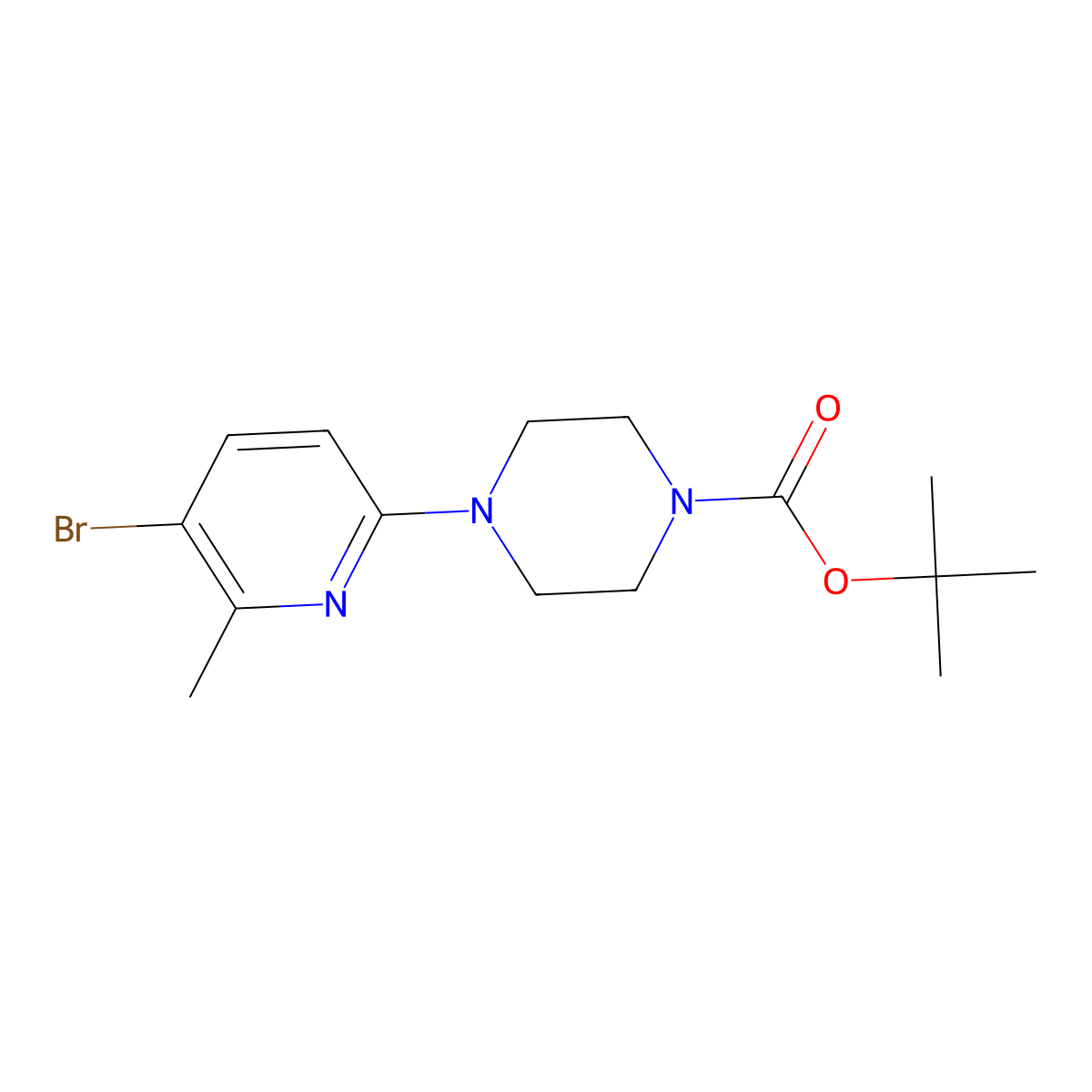 tert-Butyl 4-(5-bromo-6-methylpyridin-2-yl)piperazine-1-carboxylate molecular structure, CAS 1289040-88-5