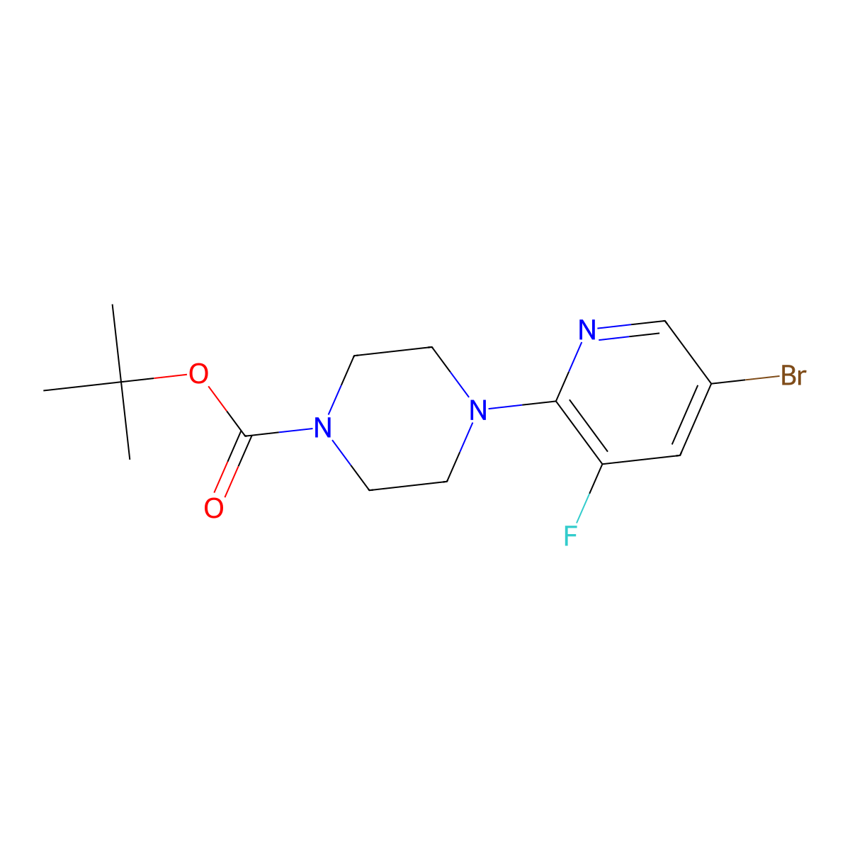Tert-butyl 4-(5-bromo-3-fluoropyridin-2-yl)piperazine-1-carboxylate molecular structure, CAS 1289048-68-5