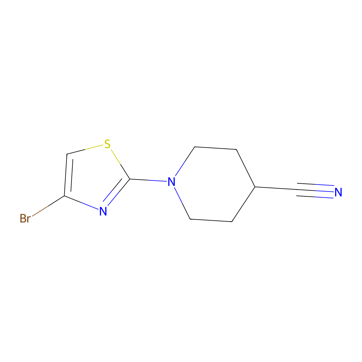 1-(4-Bromo-1,3-thiazol-2-yl)piperidine-4-carbonitrile molecular structure, CAS 1289059-23-9