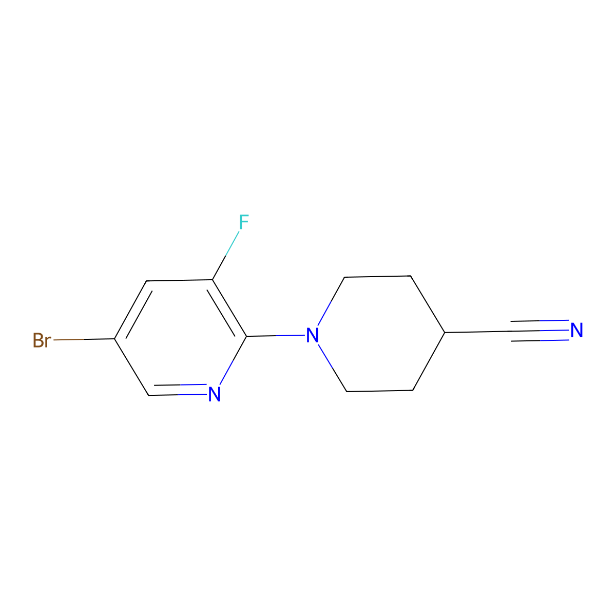 1-(5-Bromo-3-fluoropyridin-2-yl)piperidine-4-carbonitrile molecular structure, CAS 1289087-77-9