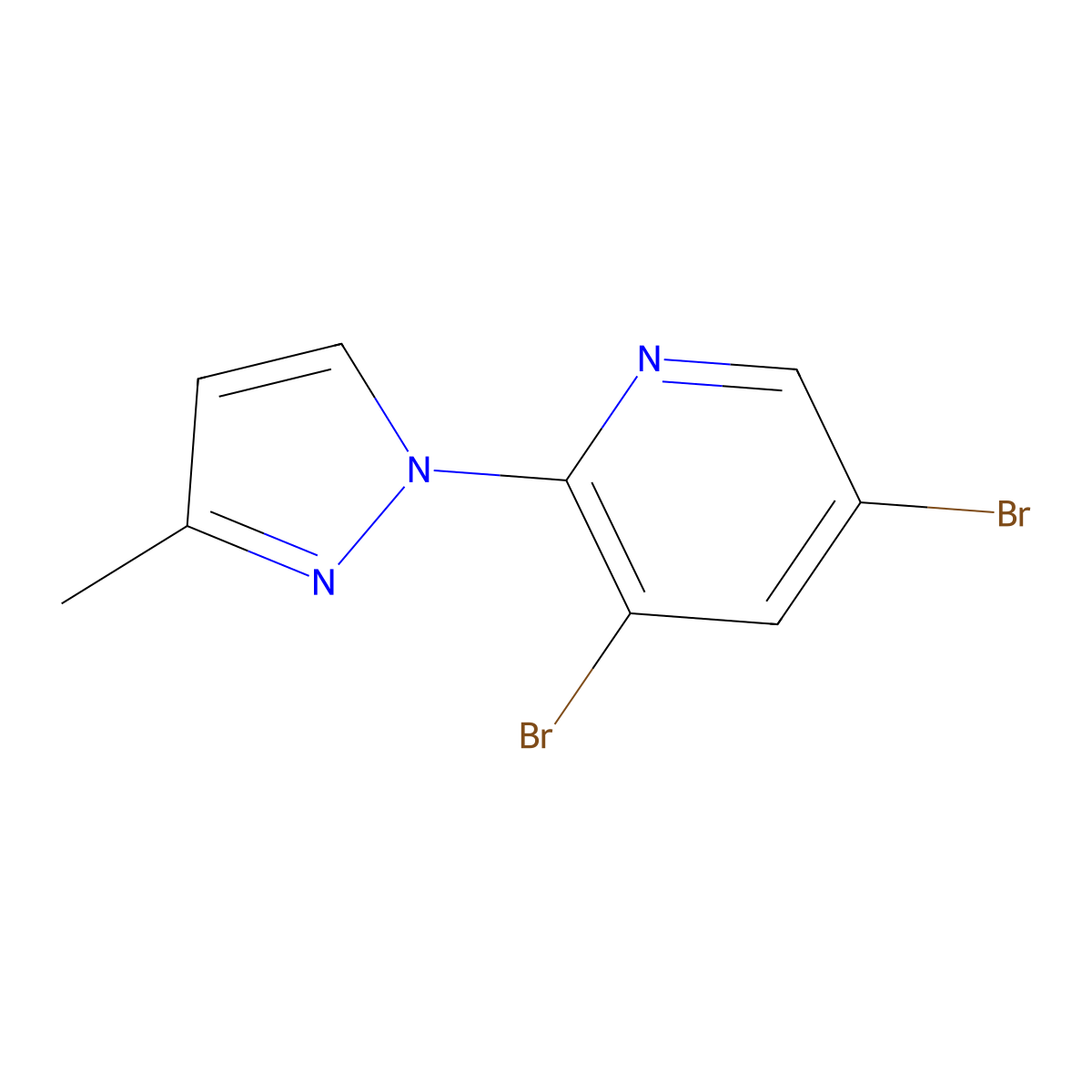 3,5-Dibromo-2-(3-methyl-1H-pyrazol-1-yl)pyridine molecular structure, CAS 1289111-48-3