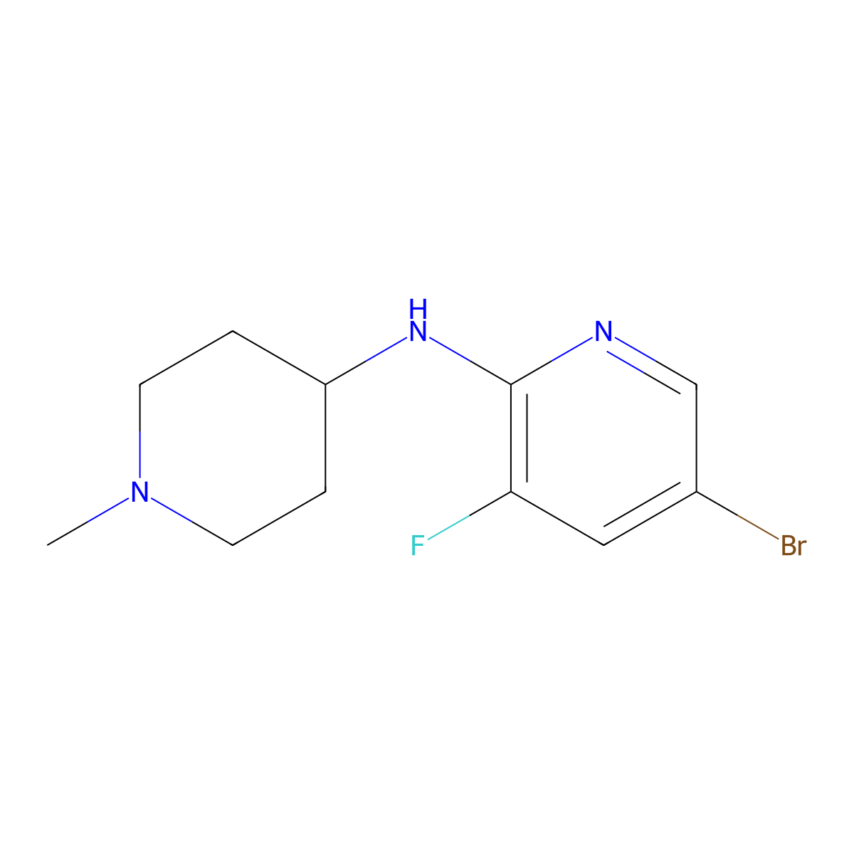 5-bromo-3-fluoro-N-(1-methylpiperidin-4-yl)pyridin-2-amine molecular structure, CAS 1289122-60-6