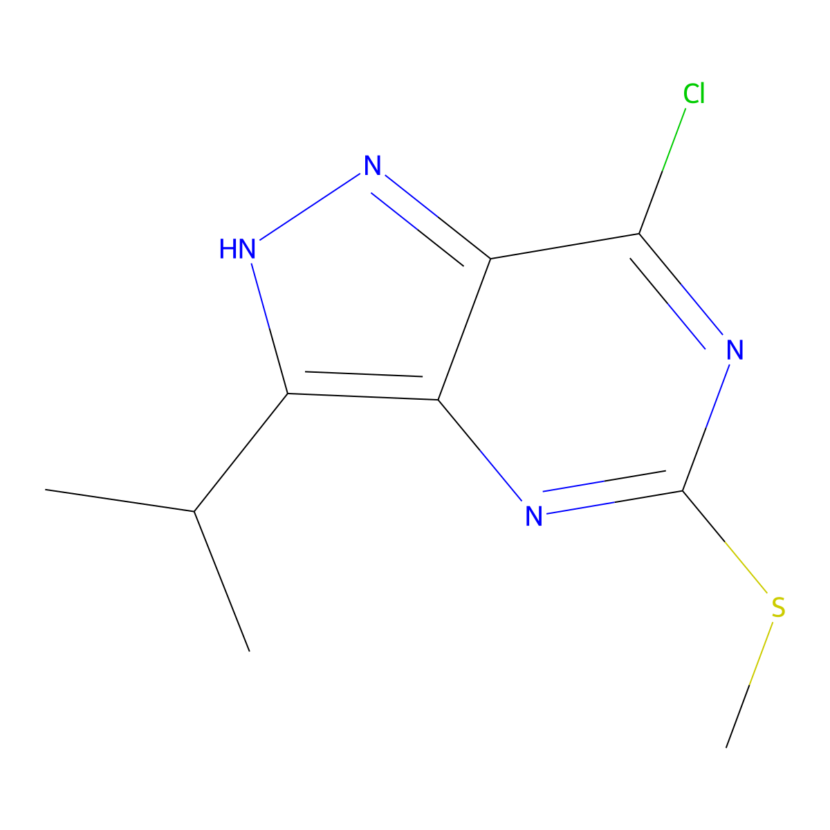 7-Chloro-3-isopropyl-5-(methylthio)-1H-pyrazolo[4,3-d]pyrimidine molecular structure, CAS 1289139-31-6