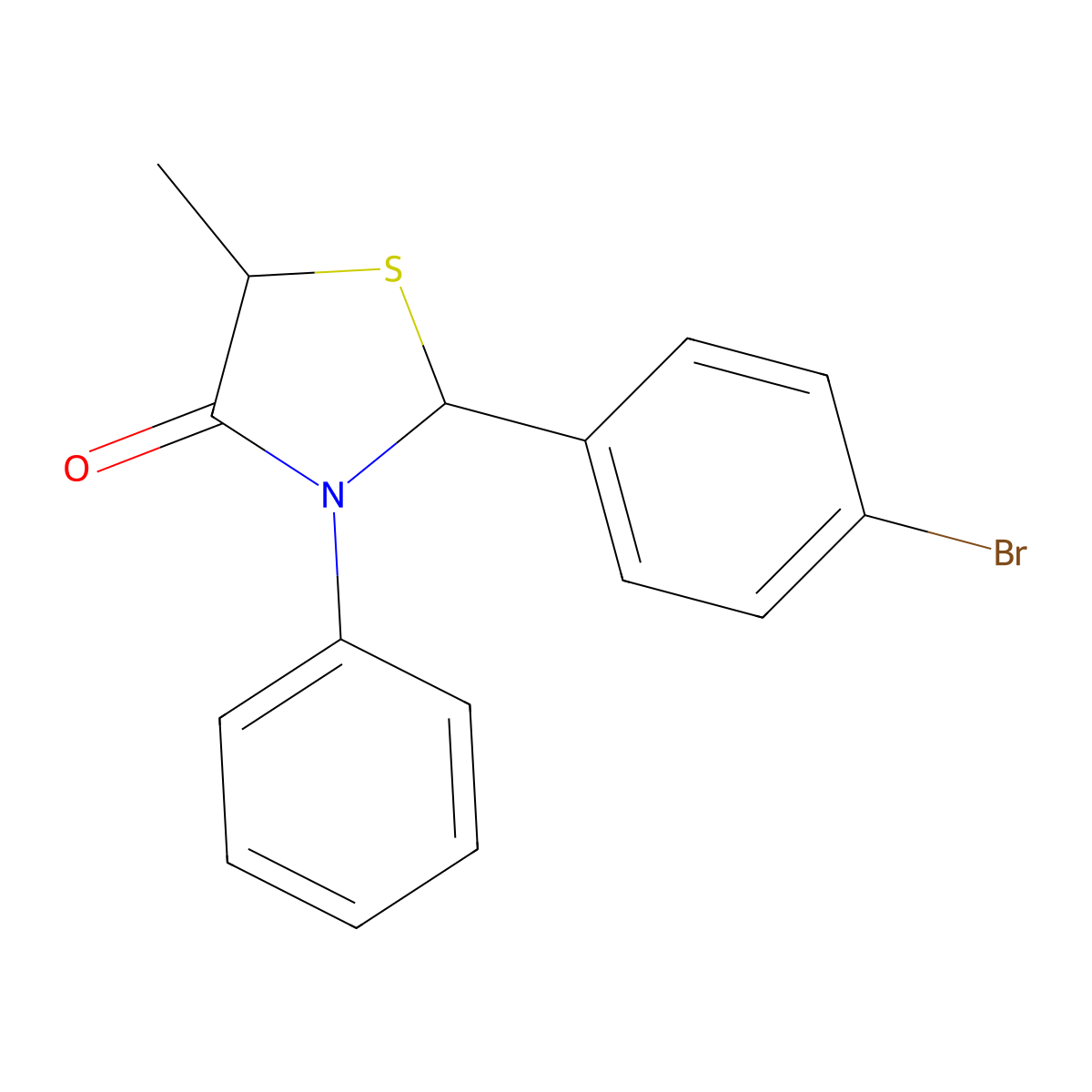 4-Thiazolidinone, 2-(4-bromophenyl)-5-methyl-3-phenyl- molecular structure, CAS 128914-29-4