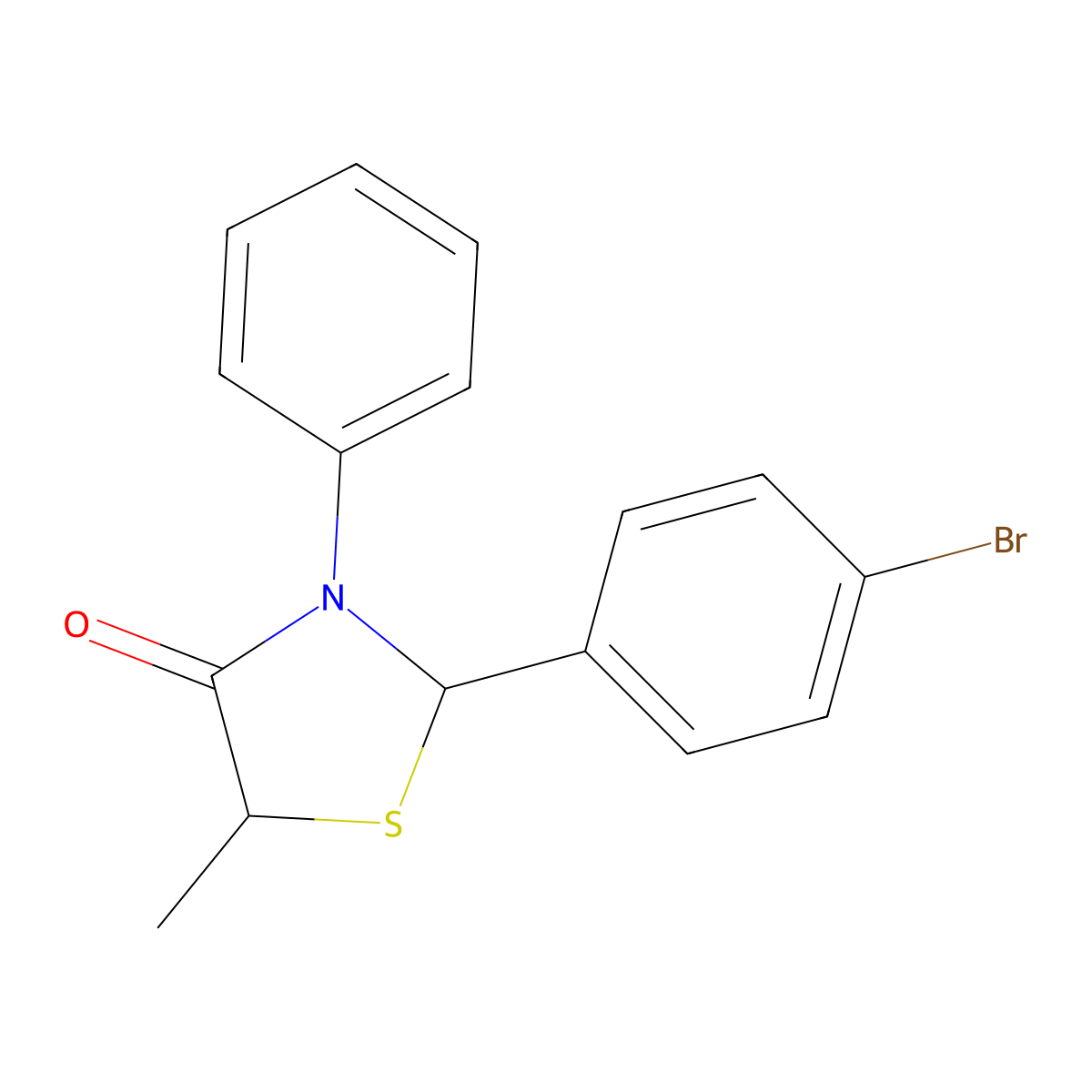4-Thiazolidinone, 2-(4-bromophenyl)-5-methyl-3-phenyl- molecular structure, CAS 128914-29-4