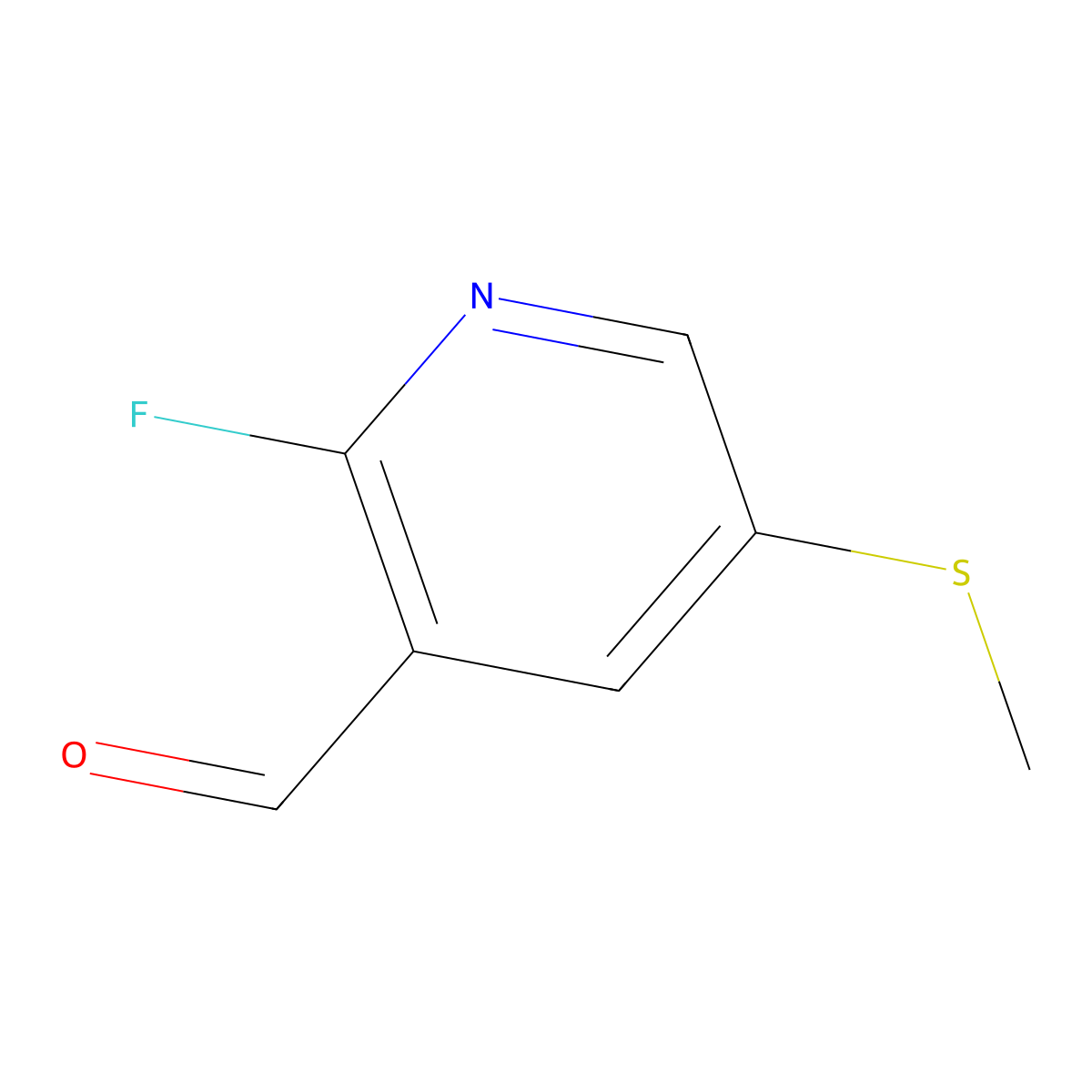2-Fluoro-5-(methylthio)nicotinaldehyde molecular structure, CAS 1289144-87-1