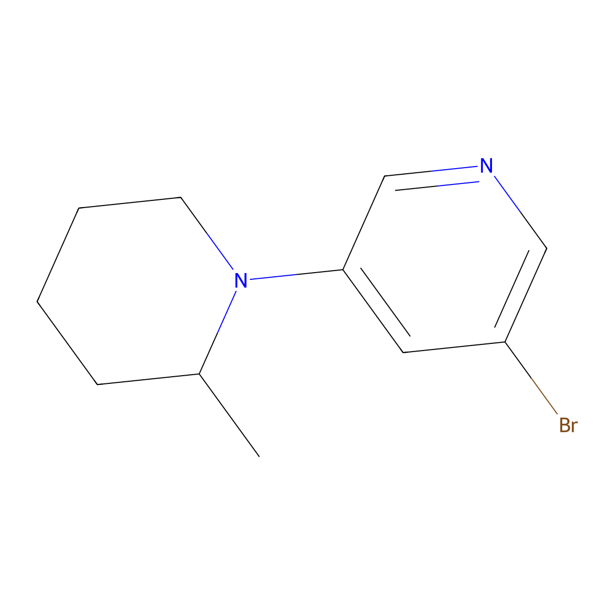3-Bromo-5-(2-methylpiperidin-1-yl)pyridine molecular structure, CAS 1289153-40-7
