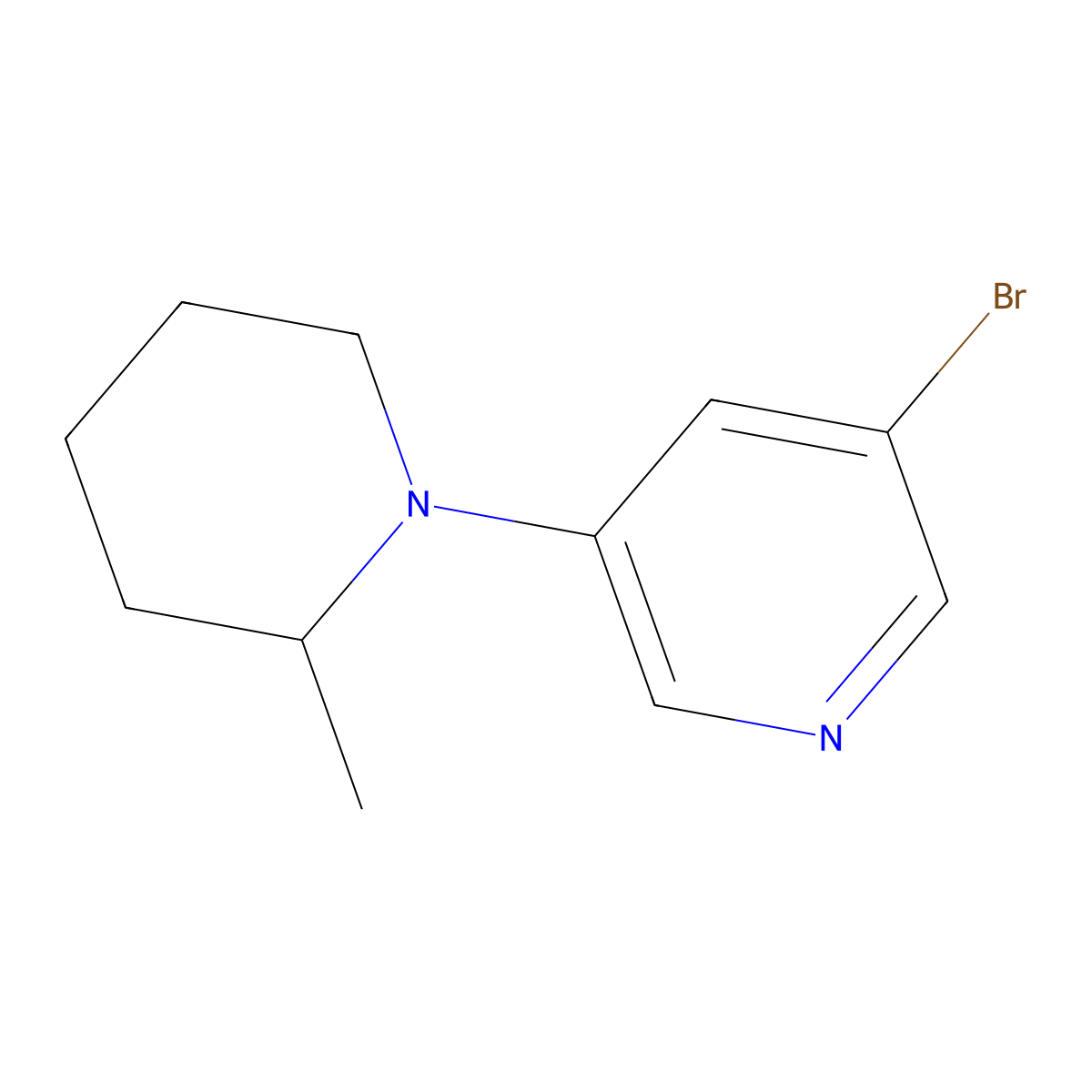 3-Bromo-5-(2-methylpiperidin-1-yl)pyridine molecular structure, CAS 1289153-40-7