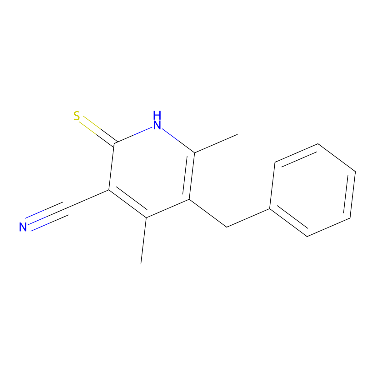 5-Benzyl-4,6-dimethyl-2-thioxo-1,2-dihydropyridine-3-carbonitrile molecular structure, CAS 128917-85-1