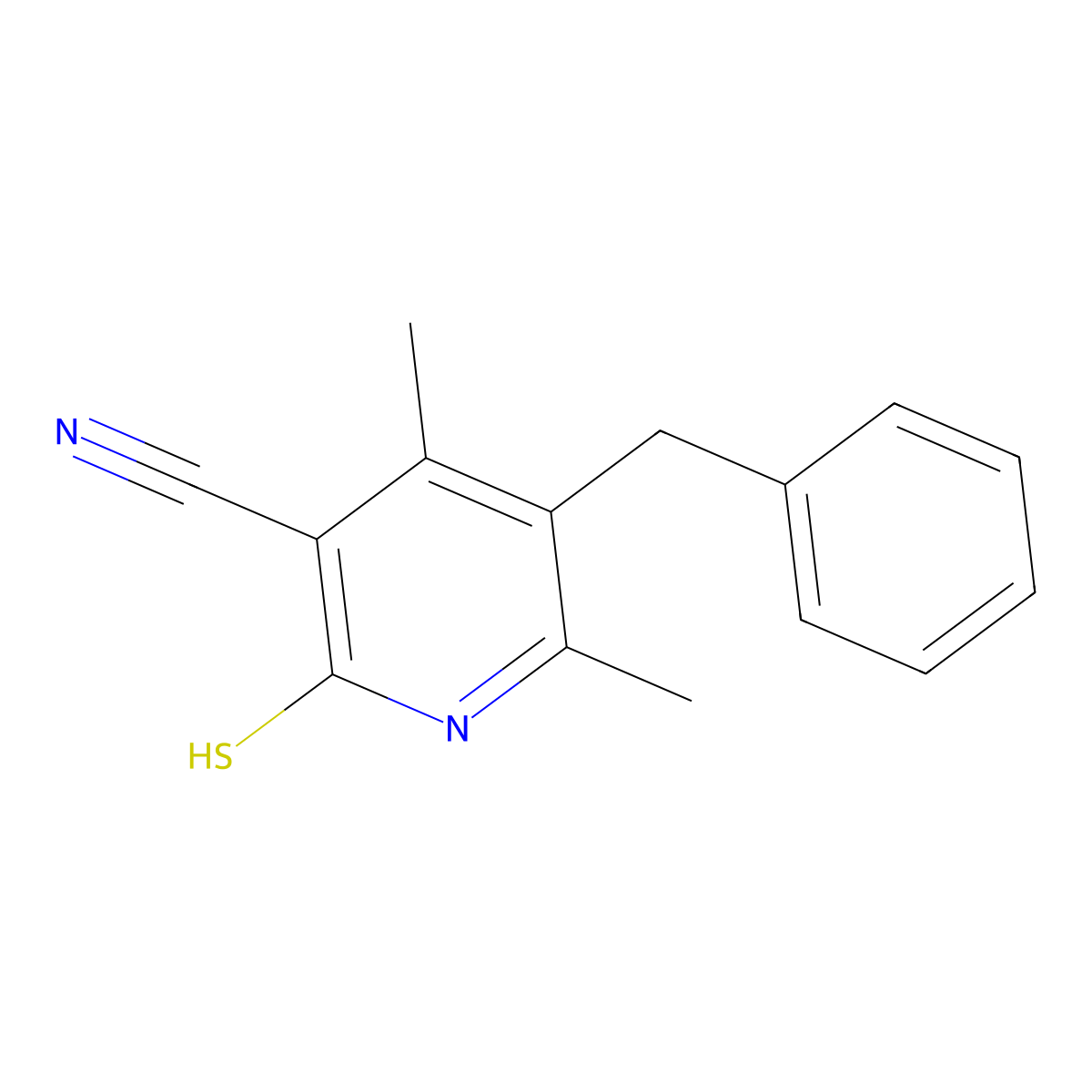 5-Benzyl-4,6-dimethyl-2-thioxo-1,2-dihydropyridine-3-carbonitrile molecular structure, CAS 128917-85-1