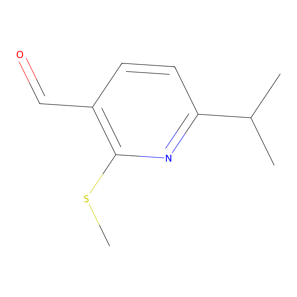 3-Pyridinecarboxaldehyde, 6-(1-methylethyl)-2-(methylthio)- molecular structure, CAS 1289171-99-8