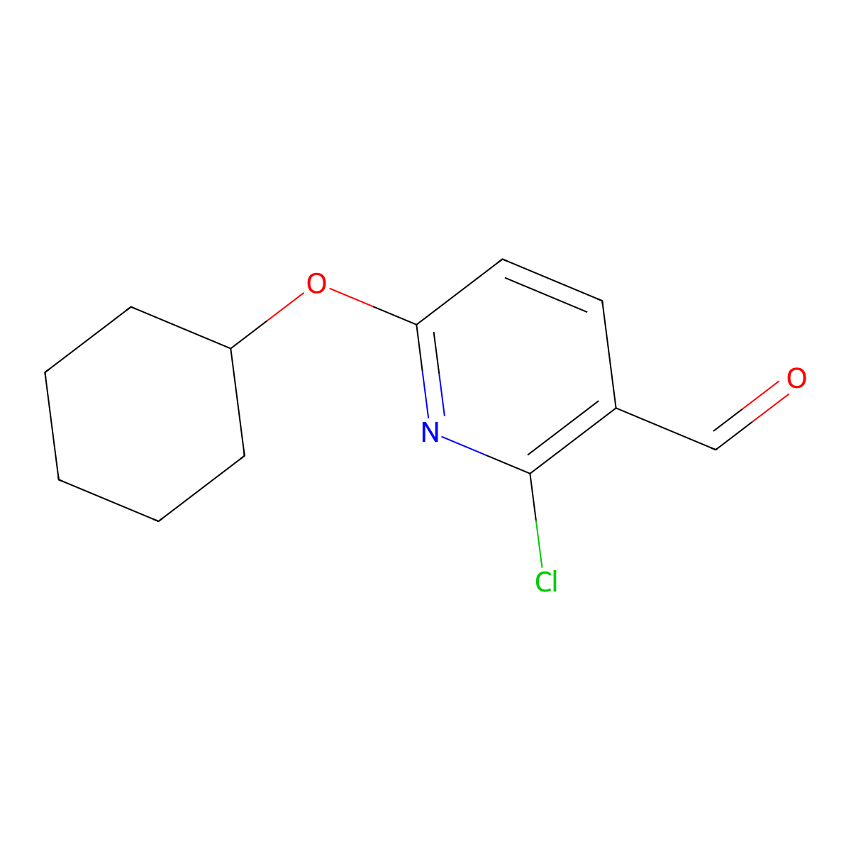 3-Pyridinecarboxaldehyde, 2-chloro-6-(cyclohexyloxy)- molecular structure, CAS 1289177-00-9